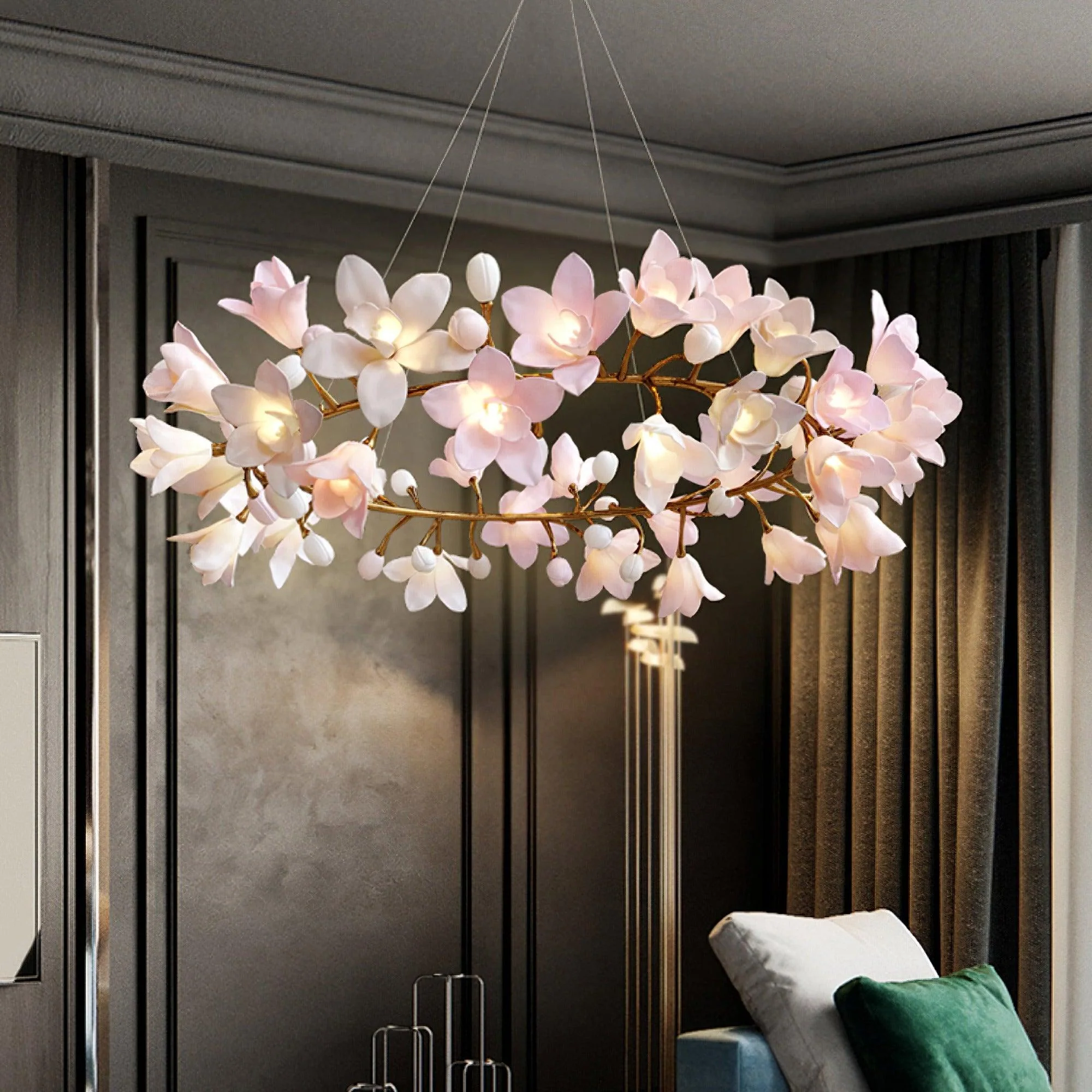 Люстра Circular Blossom - ∅80см x 40см, латунь, розовый