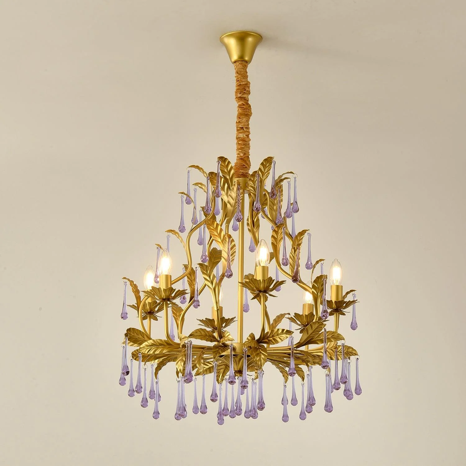 Люстра Amethyst Drops Glass - 8 подвесов ∅80см x 92см, золотой, карамельное стекло