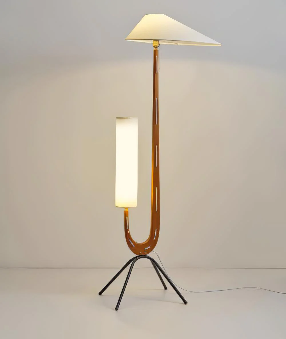 Giraffe Floor Lamp - ∅ 21.6″ x H 63.7″ / Dia 55cm x H 162cm / Walnut & White & Stainless steel / UK plug