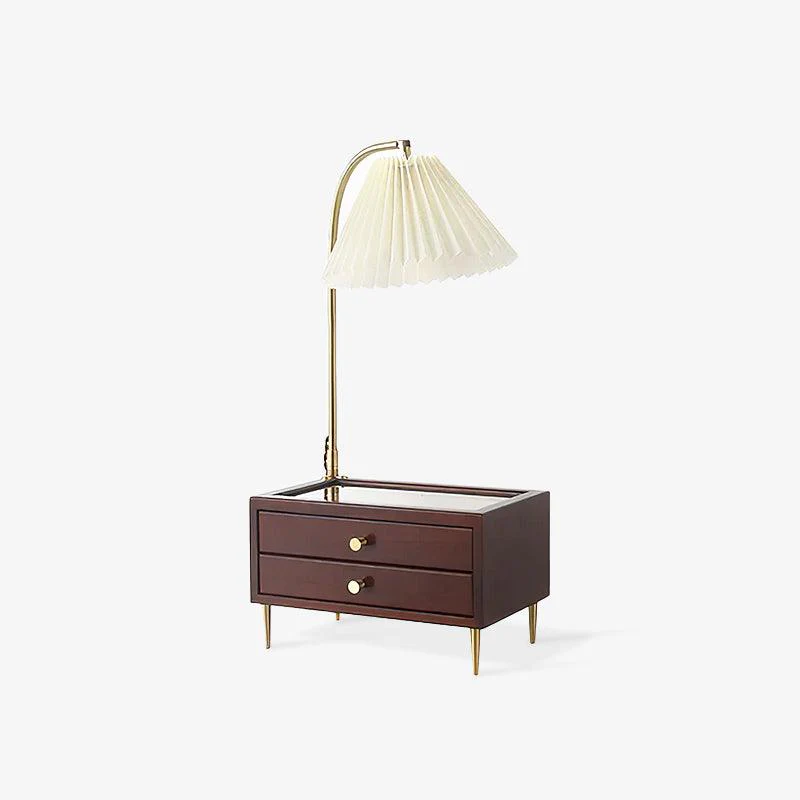 Wood Drawer Table Lamp - L 11.8″ x W 8.7″ x H 24.4″ / L 30cm x W 22cm x H 62cm / Teak color / AU plug