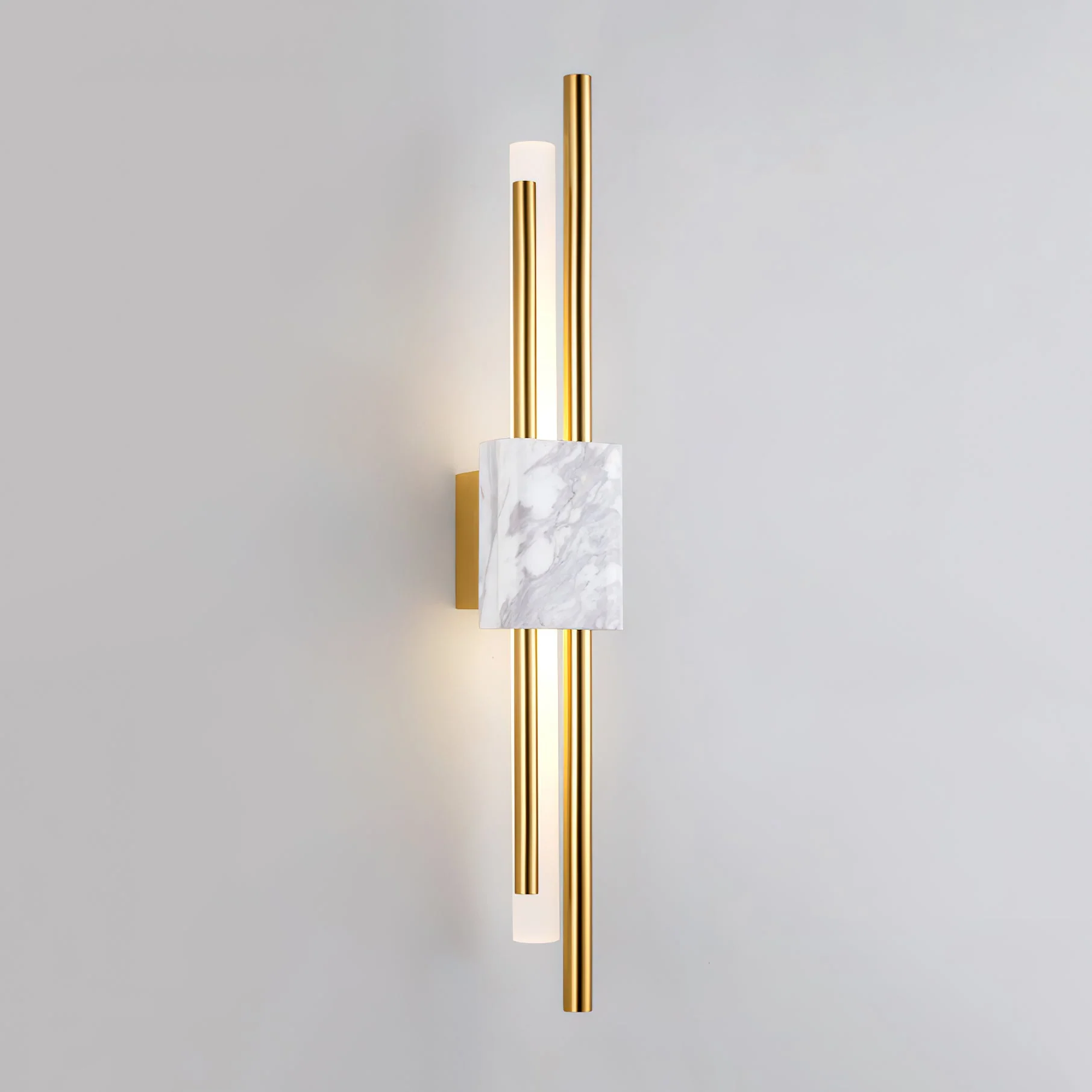 Tanto Plug In Wall Light - ∅ 3.9″ x H 19.7″ / Dia 10cm x H 50cm Set of 2 / White Marble & Gold / EU Plug