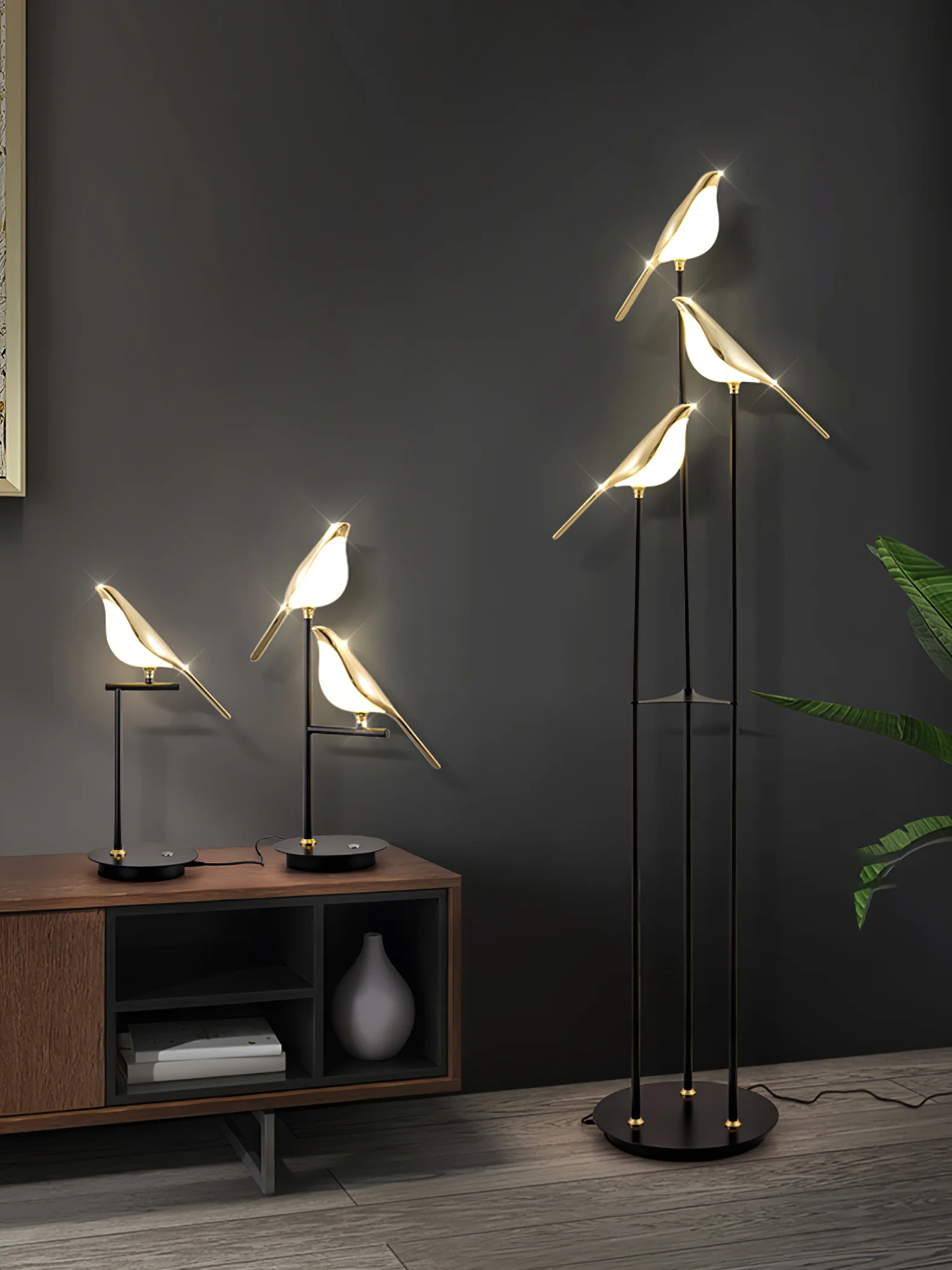 Торшер Magpie Perch - ∅30см x 152см, черный, золотой