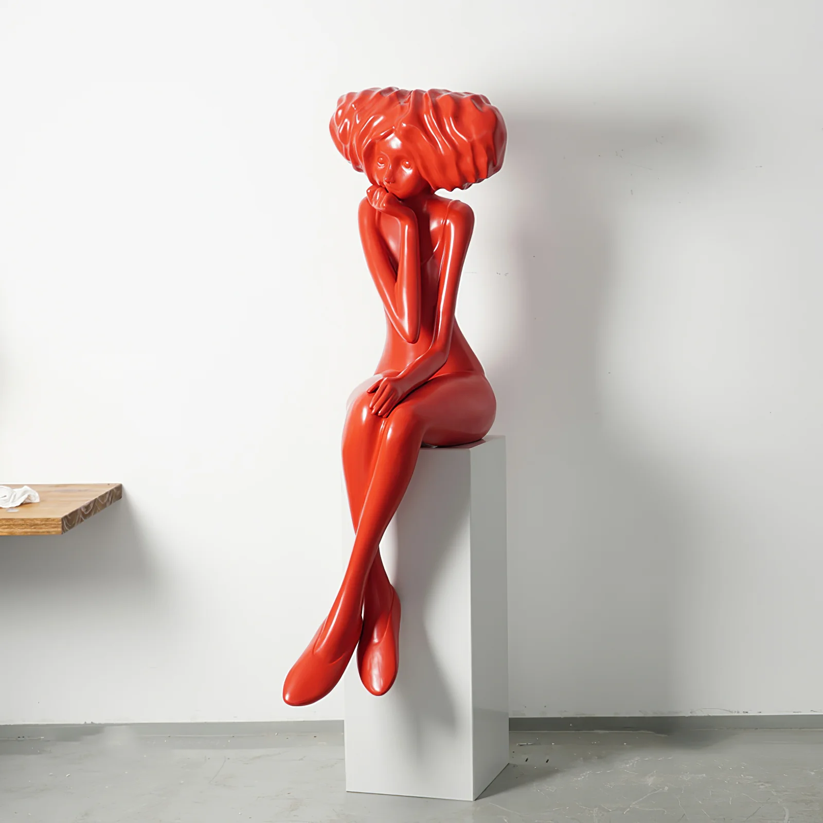 Girl Meditate Sculpture Ornaments - ∅65см x 70см x 152см, синий, металлическое основание