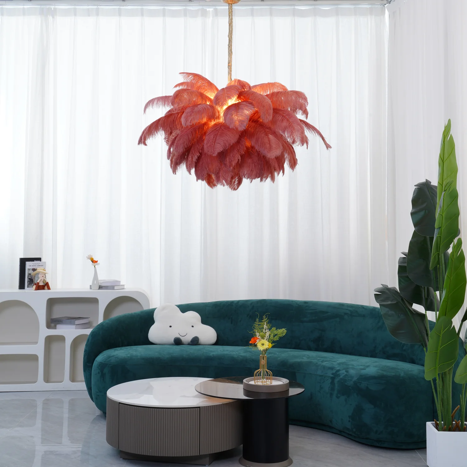 Люстра Ostrich Feather - ∅110см x 90см, серебро, белый