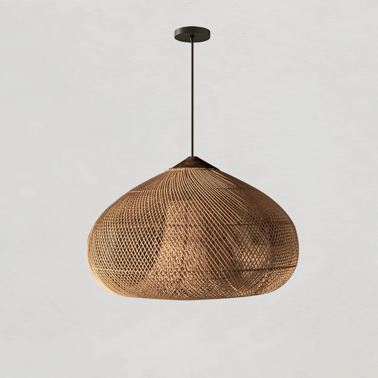 Подвесной светильник Braided Rattan - модель B, ∅50см x 25см, натуральное дерево, натуральный ротанг