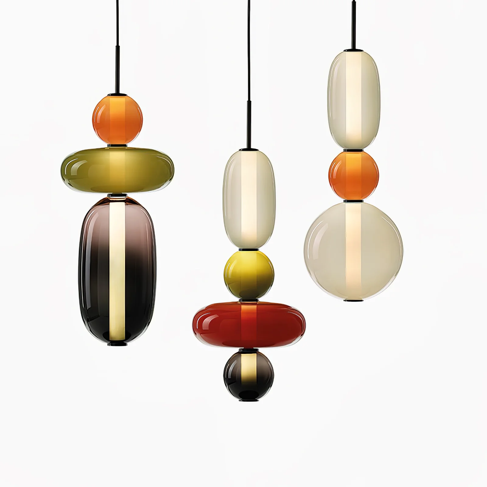 Подвесной светильник Candied Glass Combo - круглое крепление, 3 подвеса ∅30см x 150см, холодный свет
