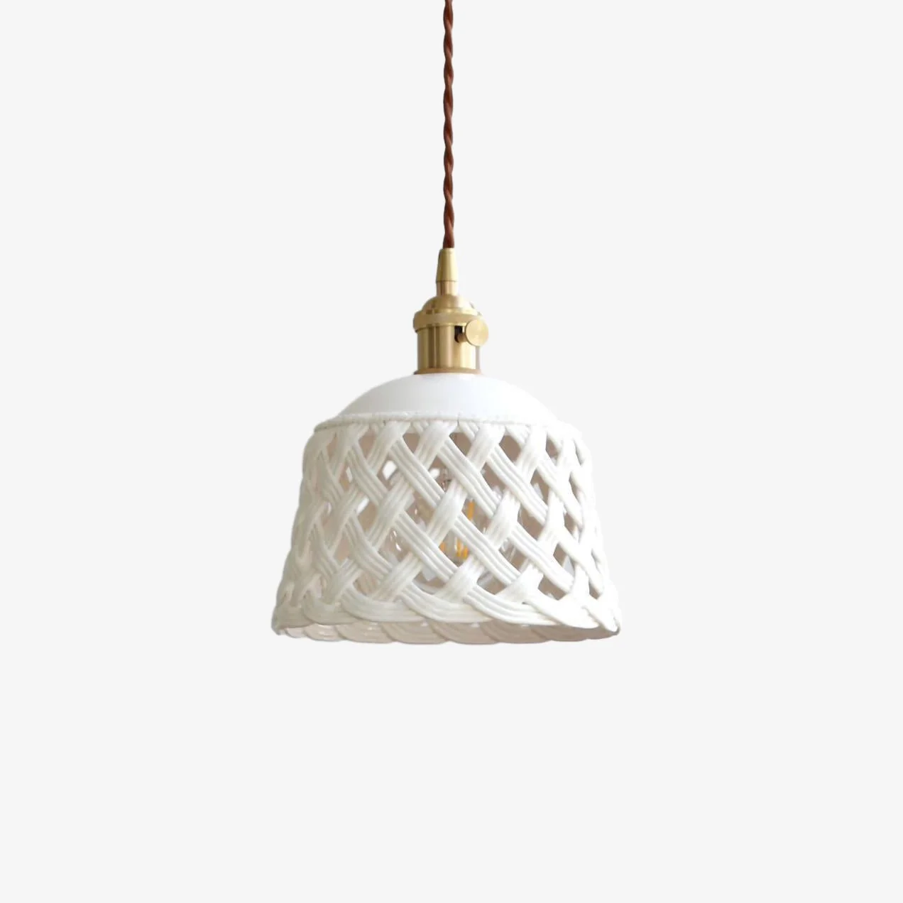 Подвесной светильник Openwork Ceramic Pendant Swag - 2 подвеса ∅15см x 10см, латунь, белый