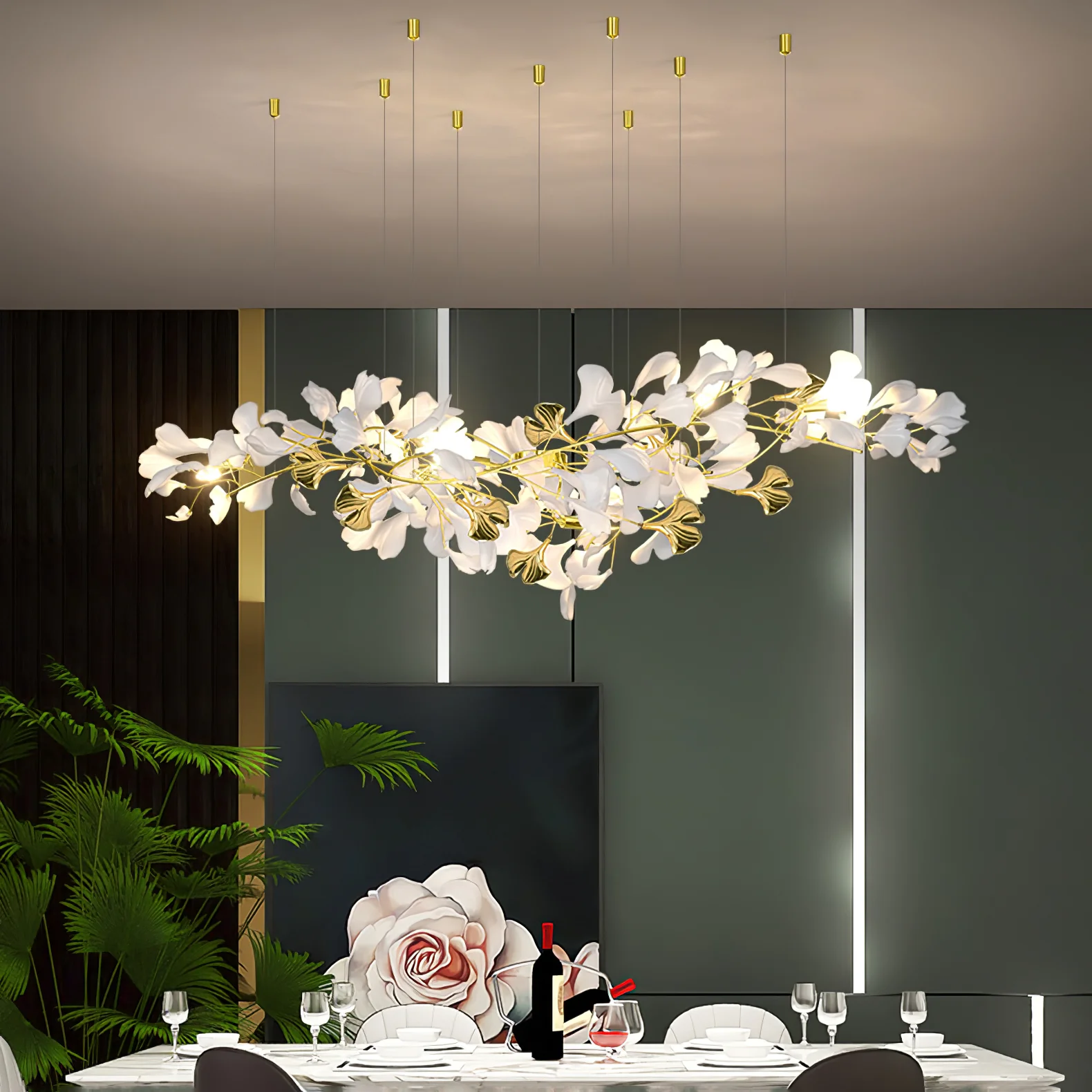 Люстра Gingko Z - ∅150см x 400см, золотой, белый