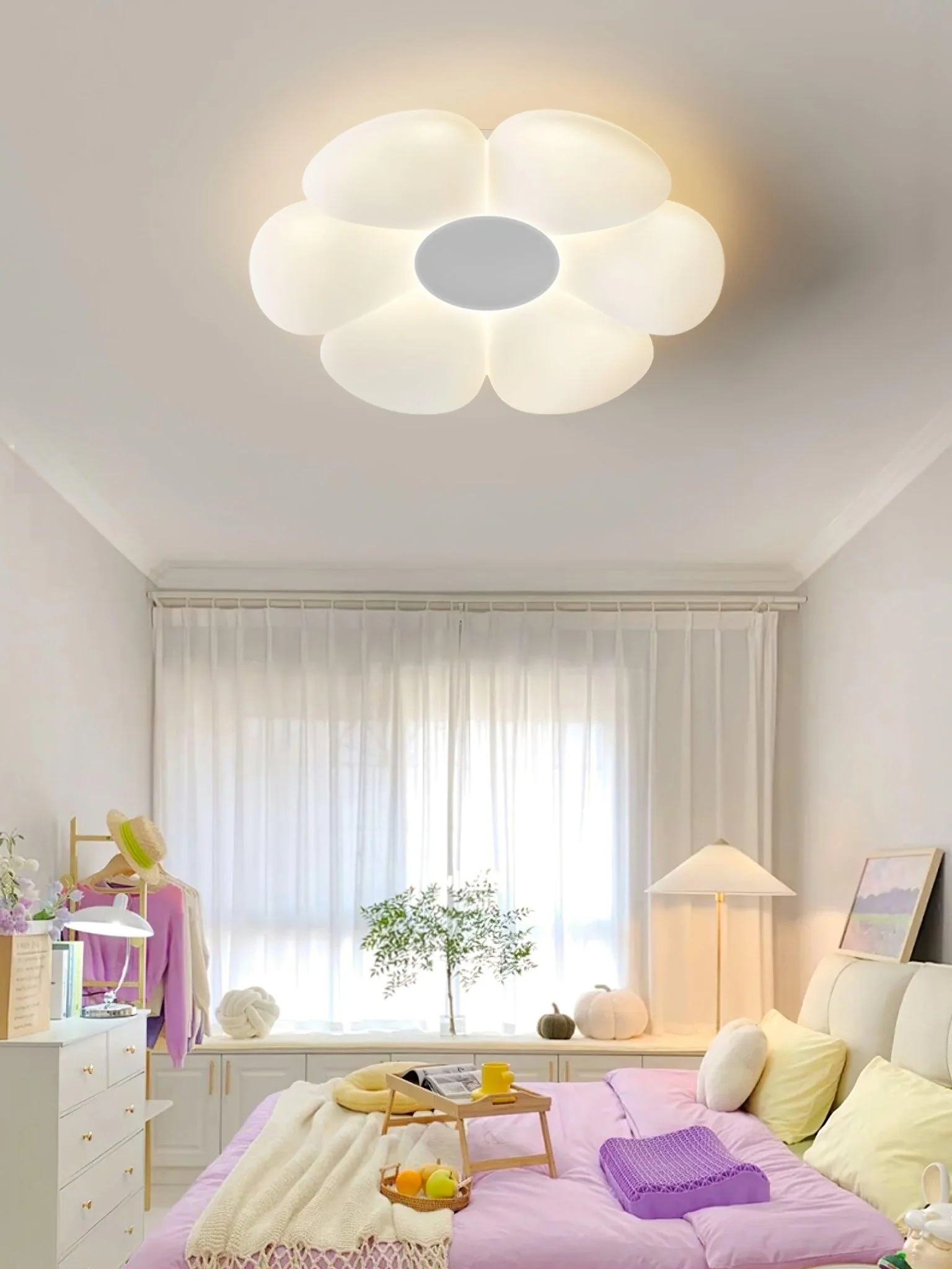 Потолочный светильник Six-leaf Flower Kids Room - ∅50см x 12см, розовый, теплый свет