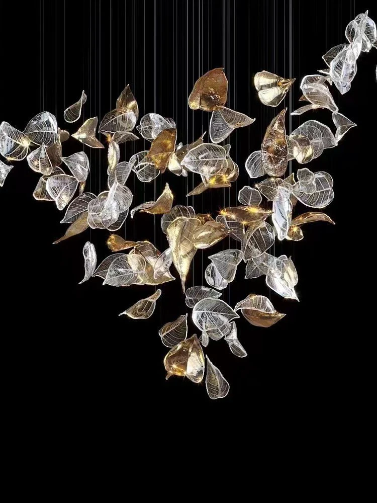 Люстра Shake Leaves - ∅120см x 200см, золотой, прозрачный, теплый свет
