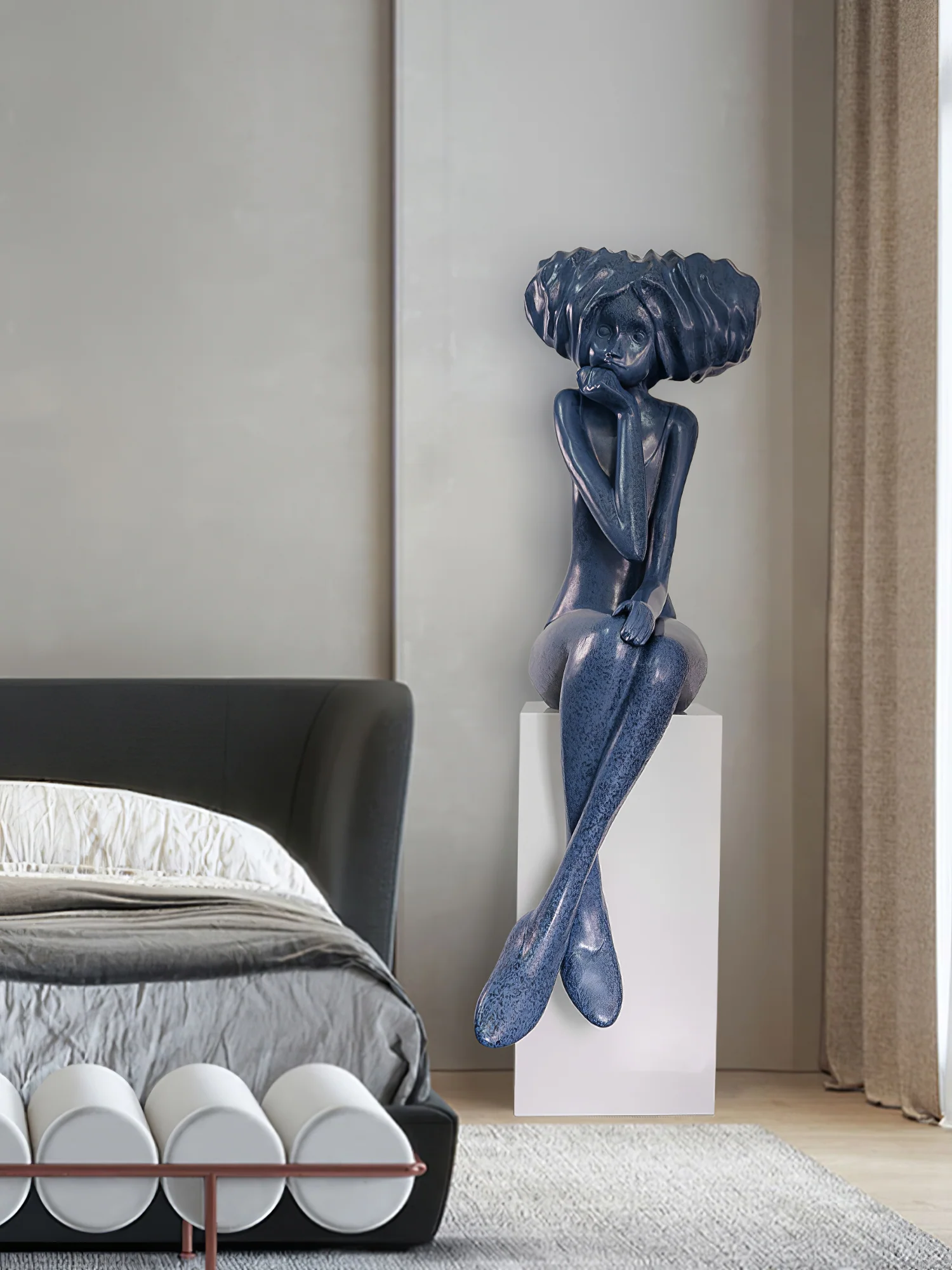 Girl Meditate Sculpture Ornaments - ∅65см x 70см x 152см, синий, металлическое основание