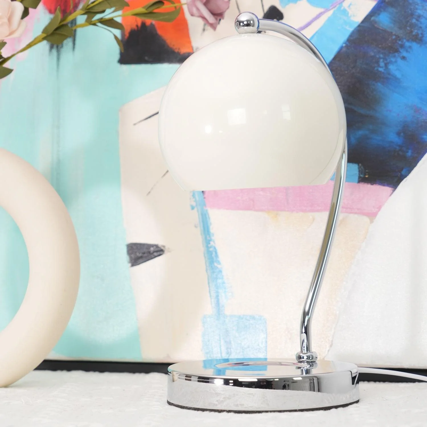 Dennie Warmer Lamp - ∅ 6.7″ x H 12.6″ / Dia 17cm x H 32cm / Chrome & White / AU plug