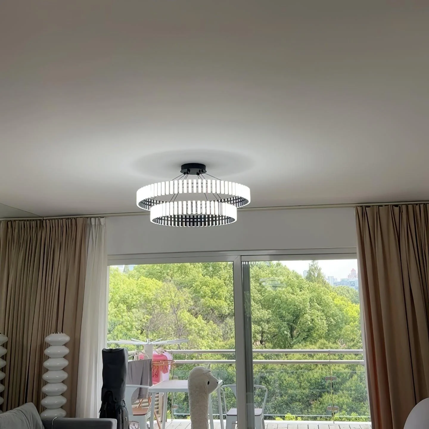 Люстра Hanging LED - ∅60см x 8см, черный, белый, теплый свет