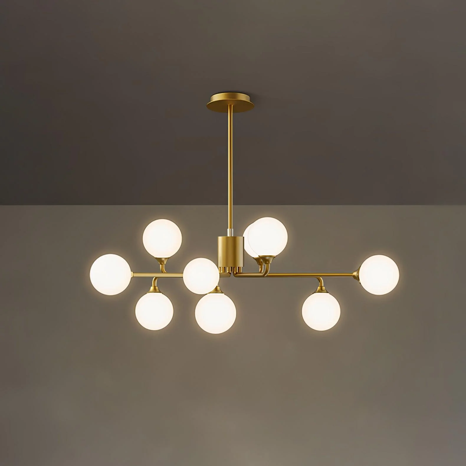 Люстра Staggered Glass Globes - 12 подвесов ∅113см x 29см, золотой, белый