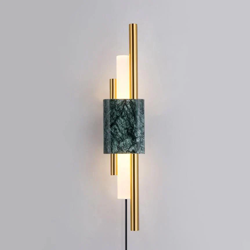 Tanto Plug In Wall Light - ∅ 3.9″ x H 19.7″ / Dia 10cm x H 50cm Set of 2 / White Marble & Gold / EU Plug