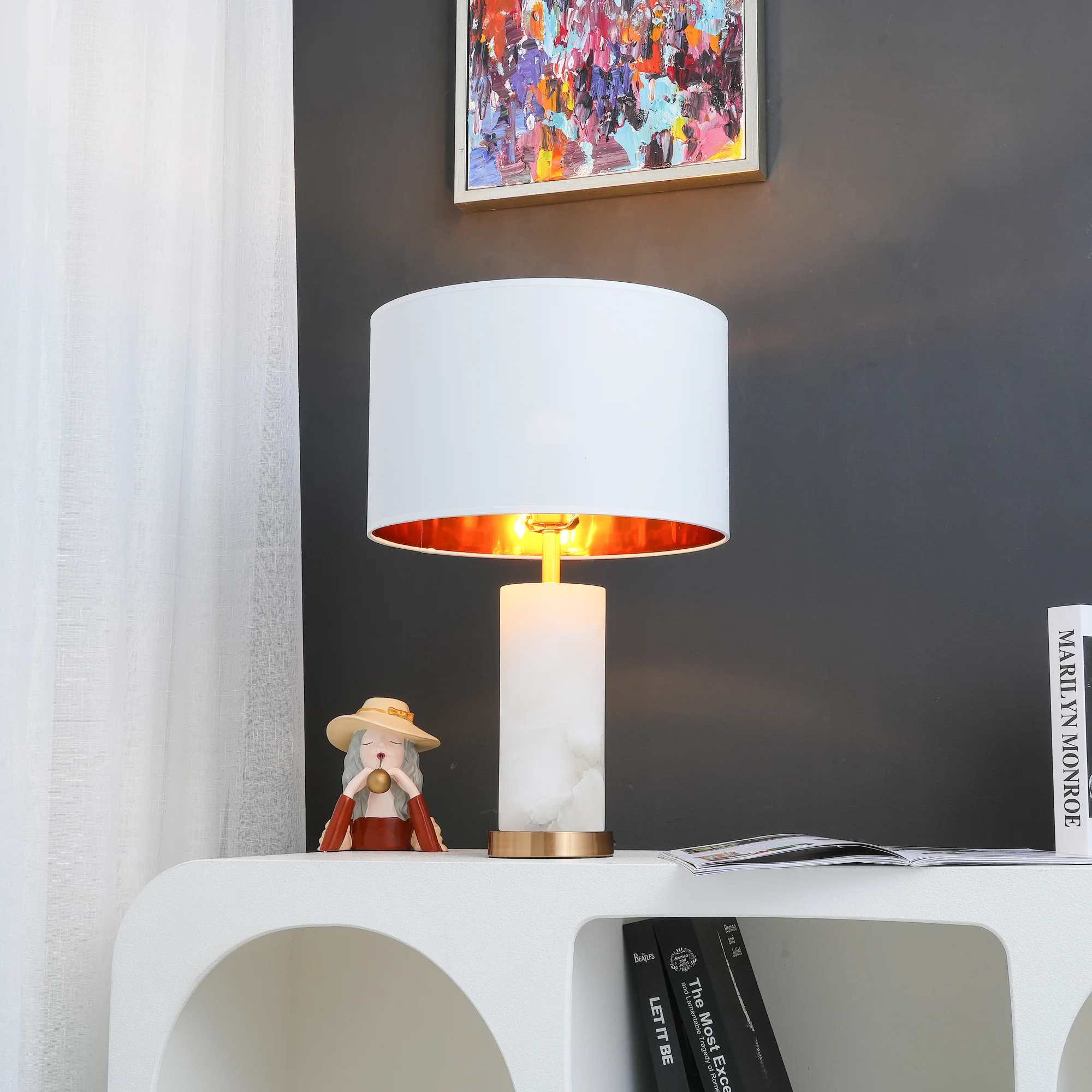 Lineham Table Lamp - ∅ 14″ x H 24.8″ / Dia 35.5cm x H 63cm / White / US plug