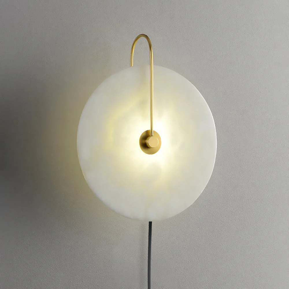 Alabaster LED Plug-In Wall Lamp - ∅ 9.8″ Set of 2 / Gold & White cable / EU Plug