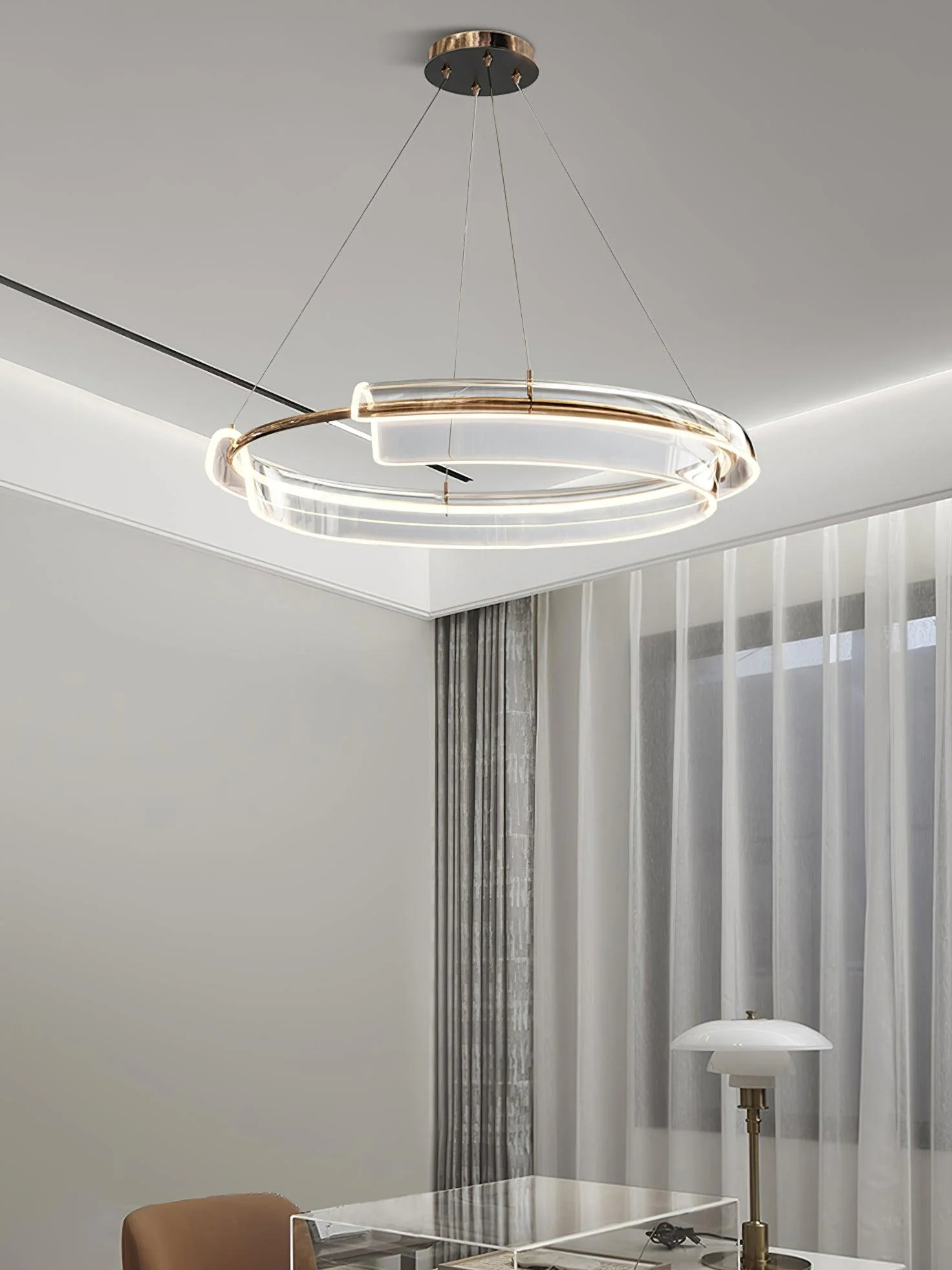 Люстра Solstice LED - ∅80см x 150см, золотой, прозрачный, теплый свет