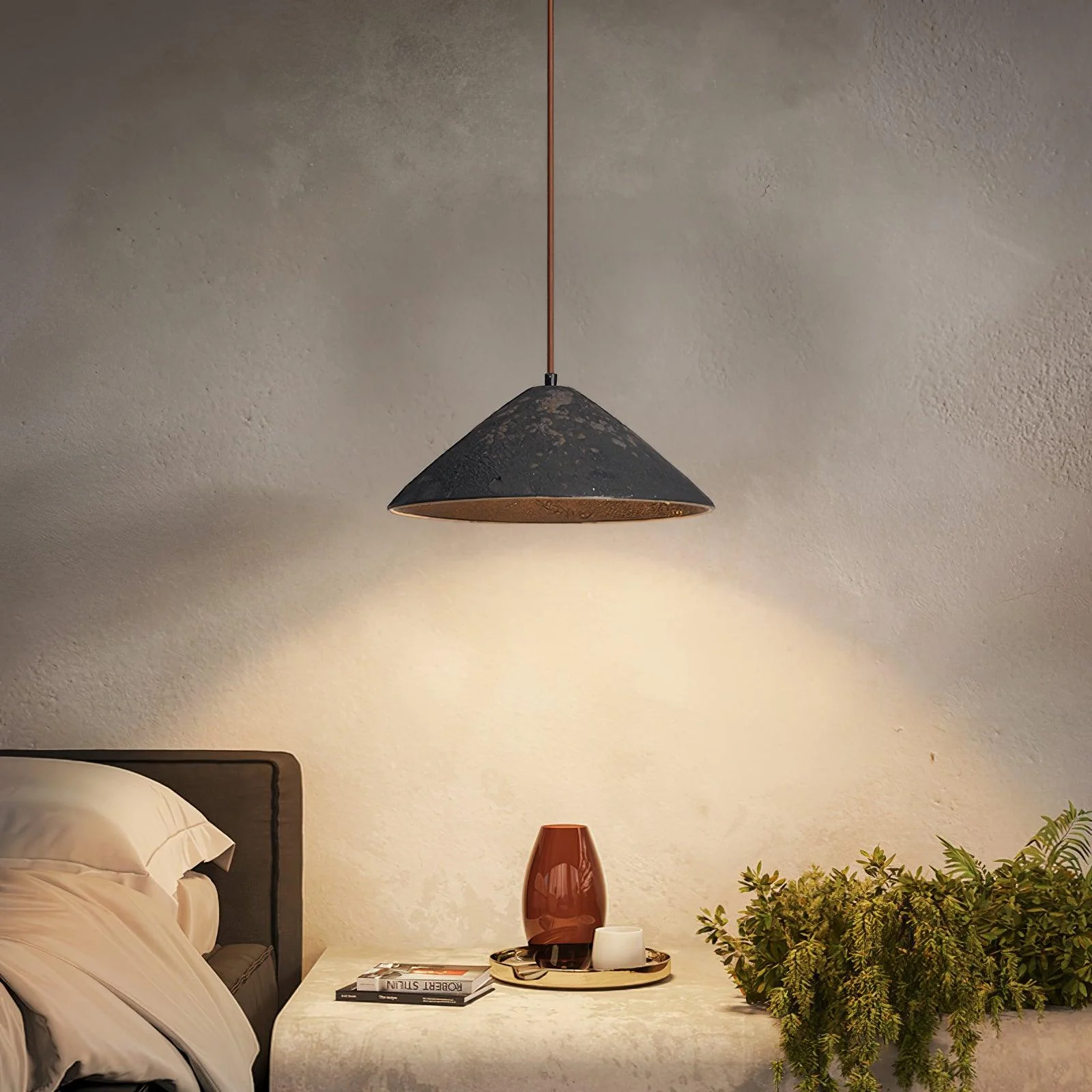 Подвесной светильник Ceramic Whisper - ∅30см x 28см, белый, темное дерево