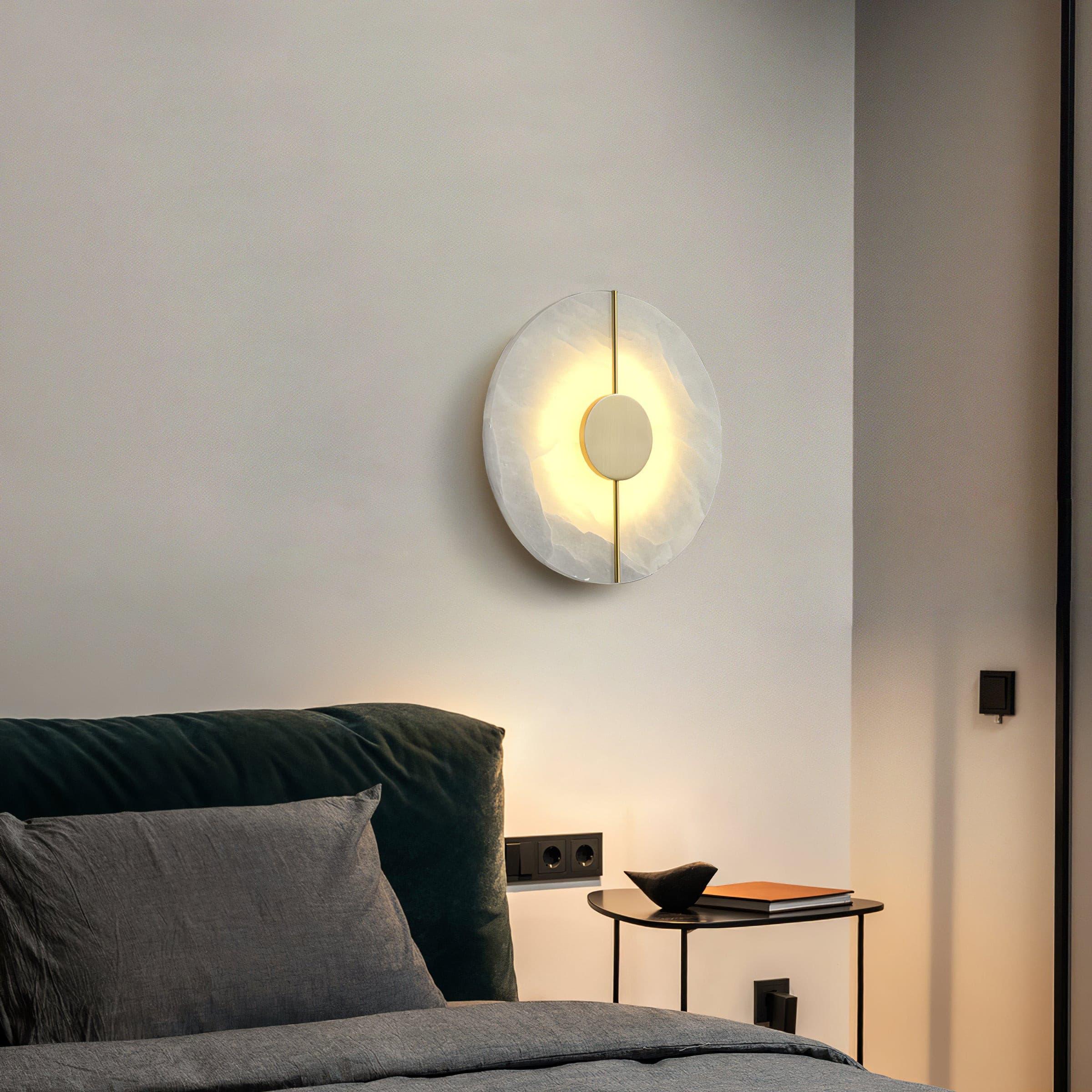 Artistic Alabaster Wall Lamp - ∅ 7.9″ x H 7.9″ Set of 2 / White & Brass / Warm Light