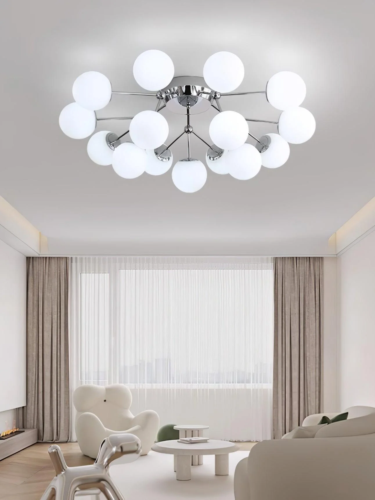 Потолочный светильник Glass Balls Cluster - 15 плафонов ∅110см x 43см, хром, белый