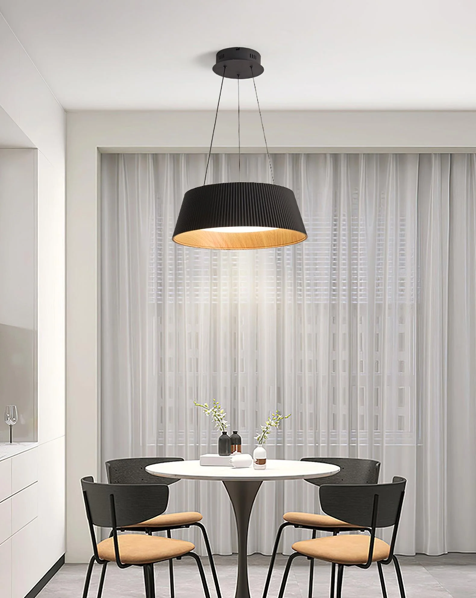 Подвесной светильник Modern Ribbed - ∅46см x 15см, белый, теплый свет