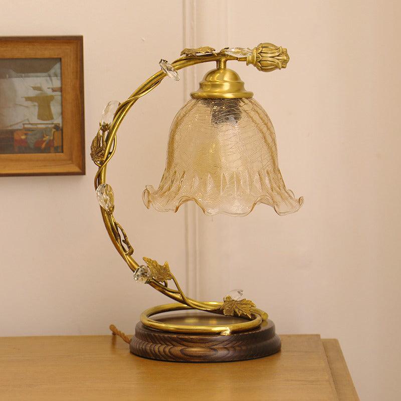 Cracked Glass Brass Table Lamp - ∅ 7.1″ x W 7.9″ x H 13.2″ / Dia 18cm x W 20cm x H 33.5cm / Brass＆Brown / AU plug
