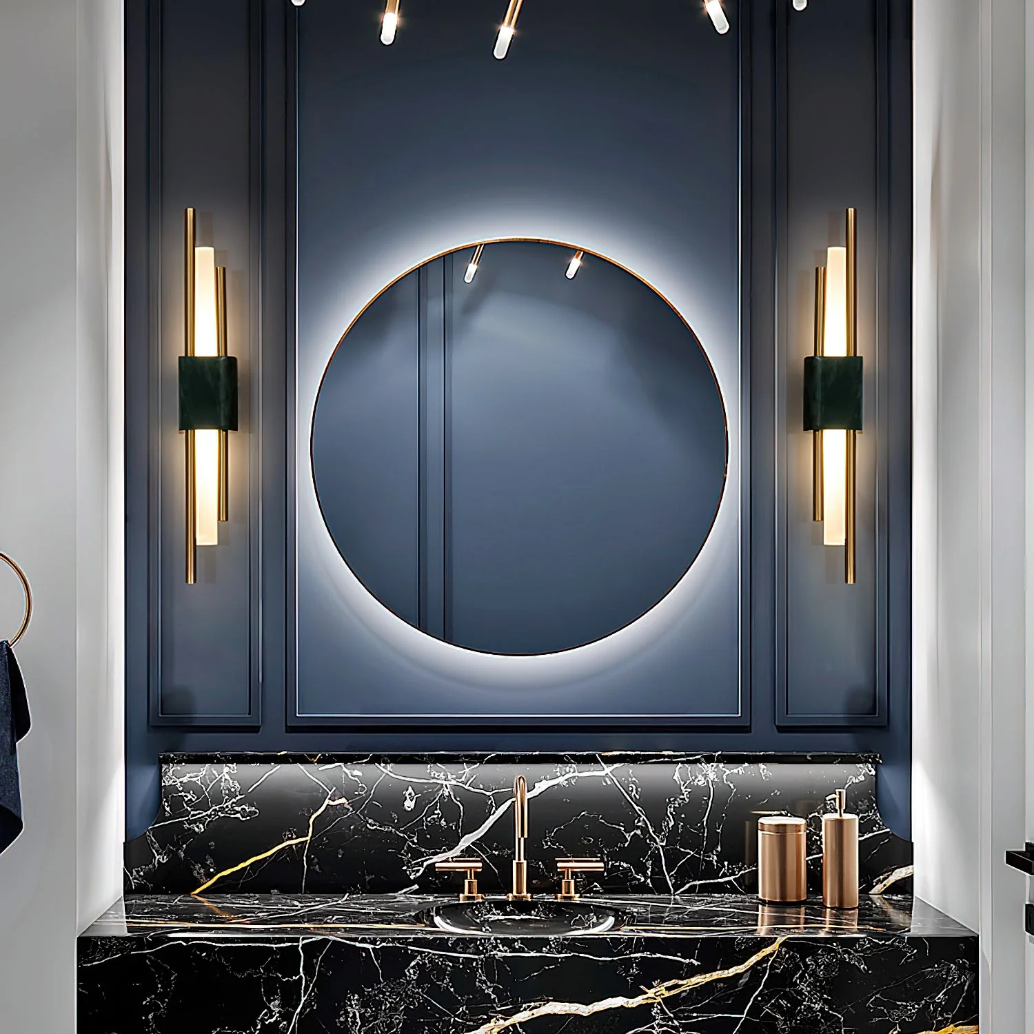 Tanto Plug In Wall Light - ∅ 3.9″ x H 19.7″ / Dia 10cm x H 50cm Set of 2 / White Marble & Gold / EU Plug