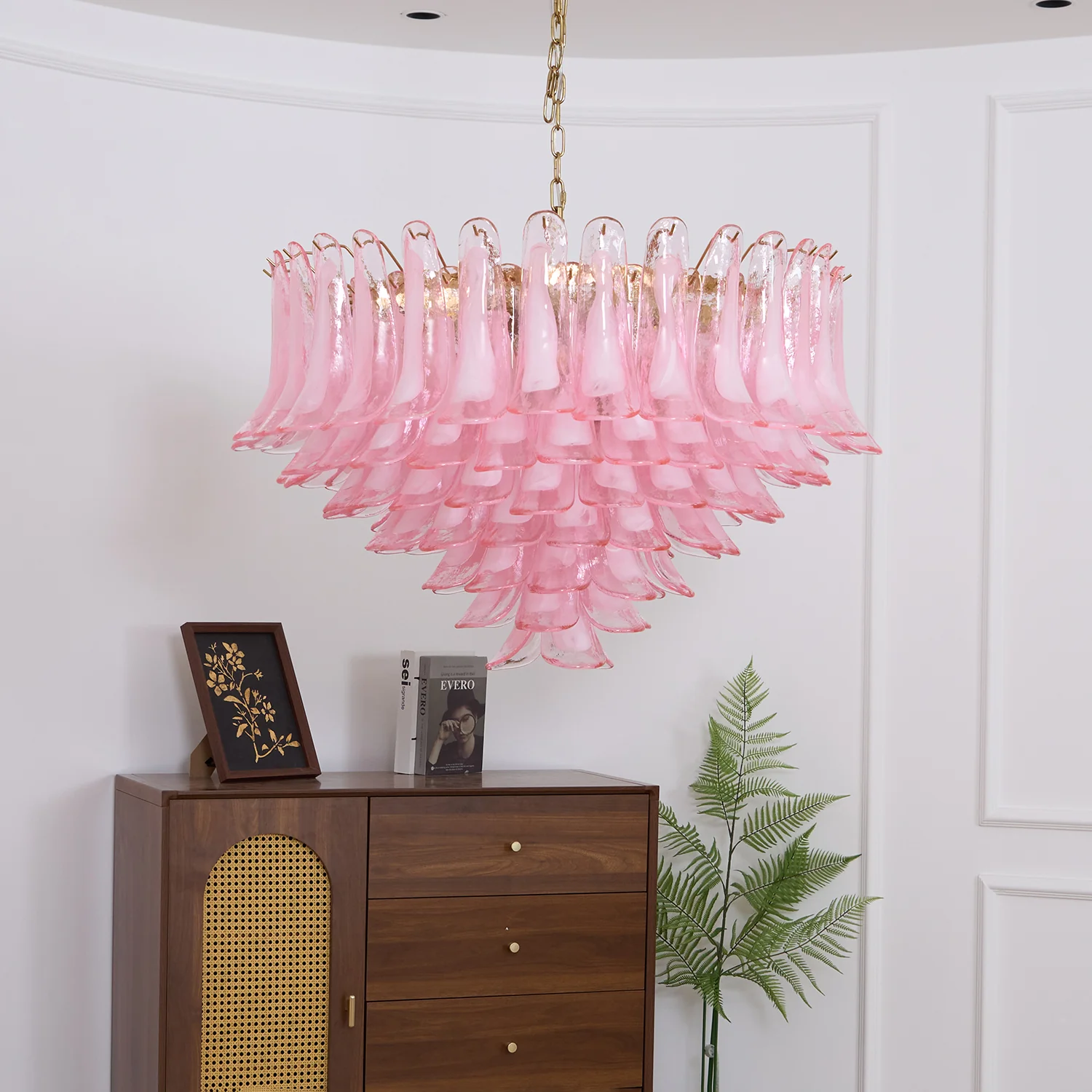 Люстра Blush Pink Glass Murano - ∅70см x 68см, золотой, розовое стекло