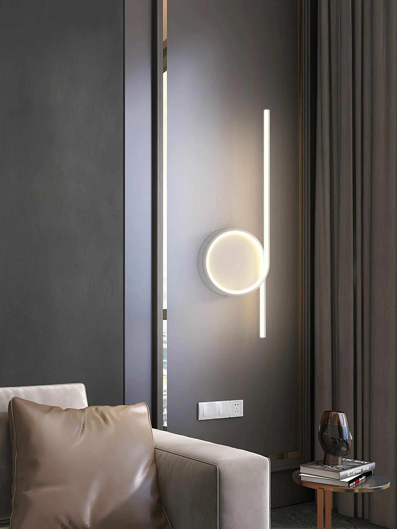 Rhythmic Line Wall Light - 1 ring ∅ 23.6″ x H 7.1″ / Dia 60cm x H 18cm Set of 2 / Black / Three-Color Changing Light