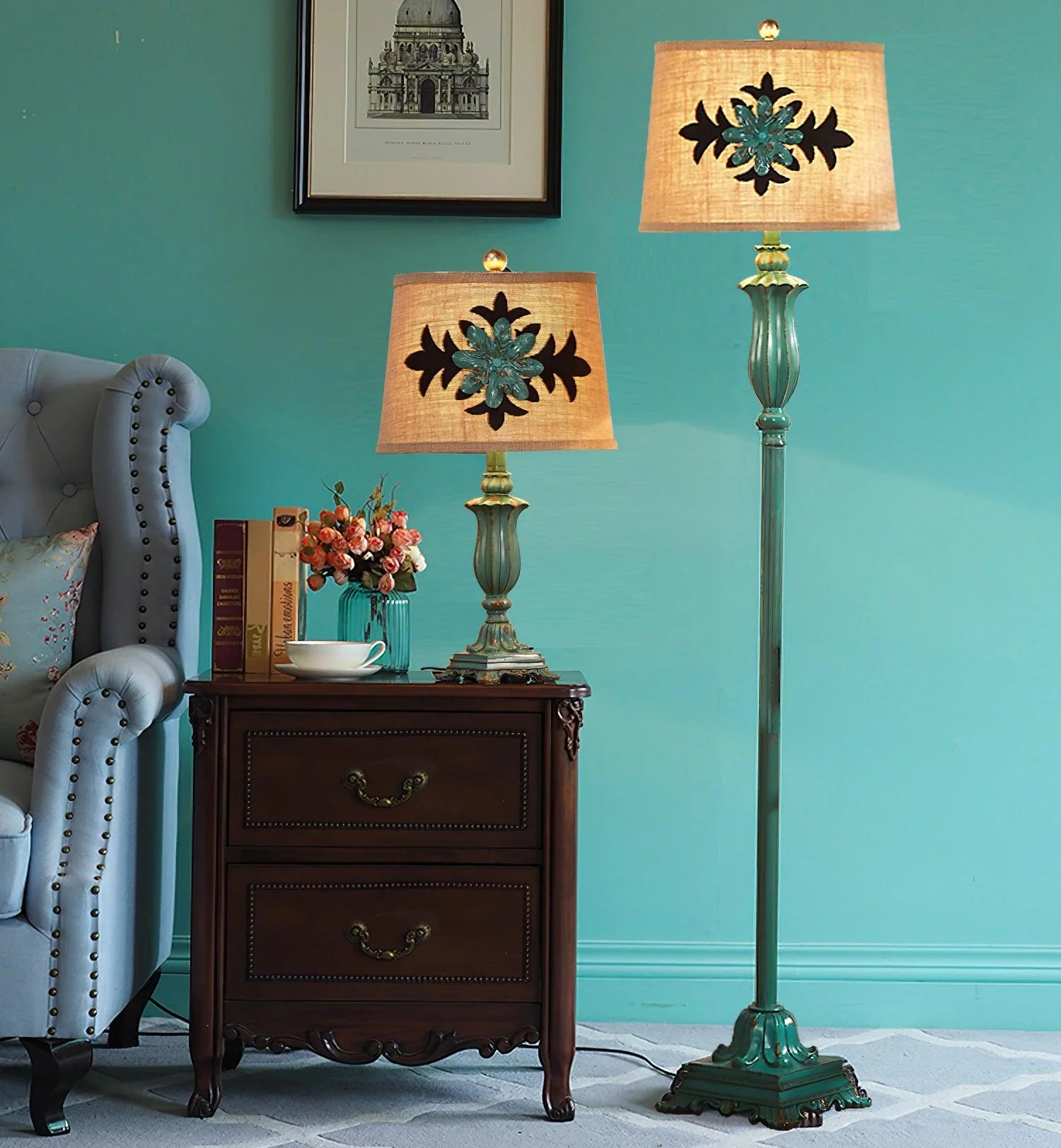 Lark Floor Lamp - Model A ∅ 16.5″ x H 64″ / Dia 42cm x H 163cm / Green / US plug