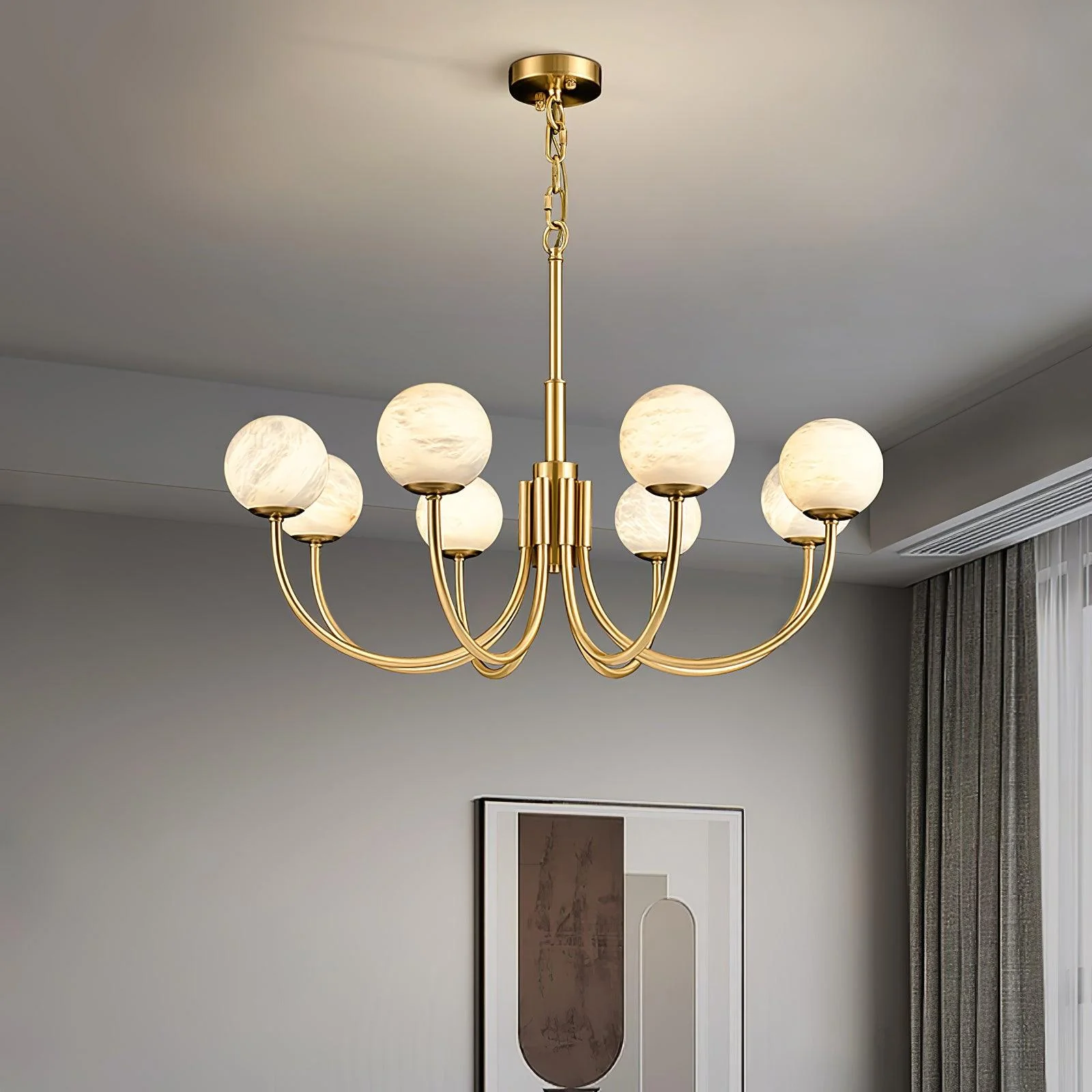 Люстра Aurelian Alabaster Globe - 6 плафонов ∅65см x 50см, латунь, белый