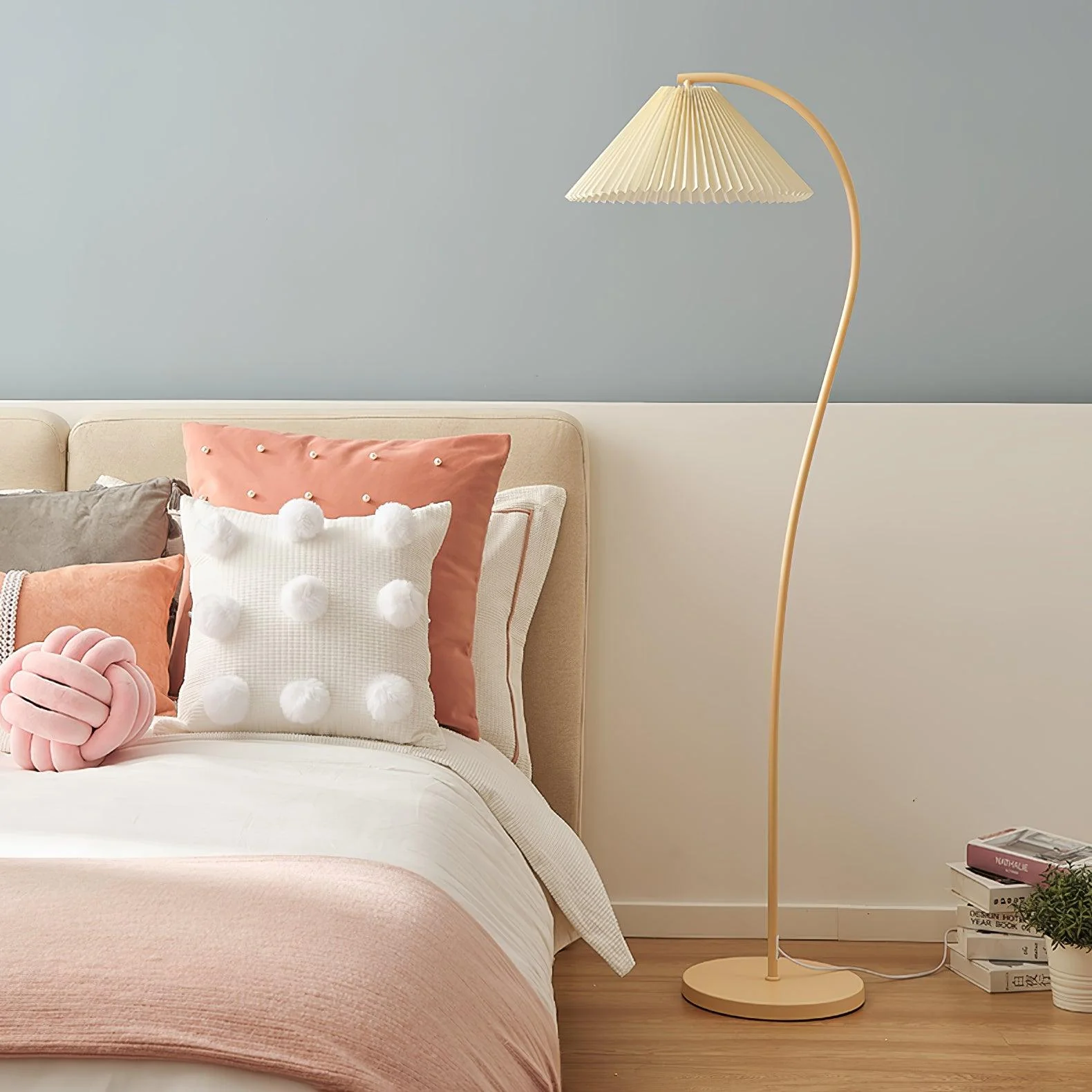Crescini Pleated Floor Lamp - ∅ 11.8″ x H 59.8″/ Dia 30cm x H 152cm / Green & Light yellow / US plug