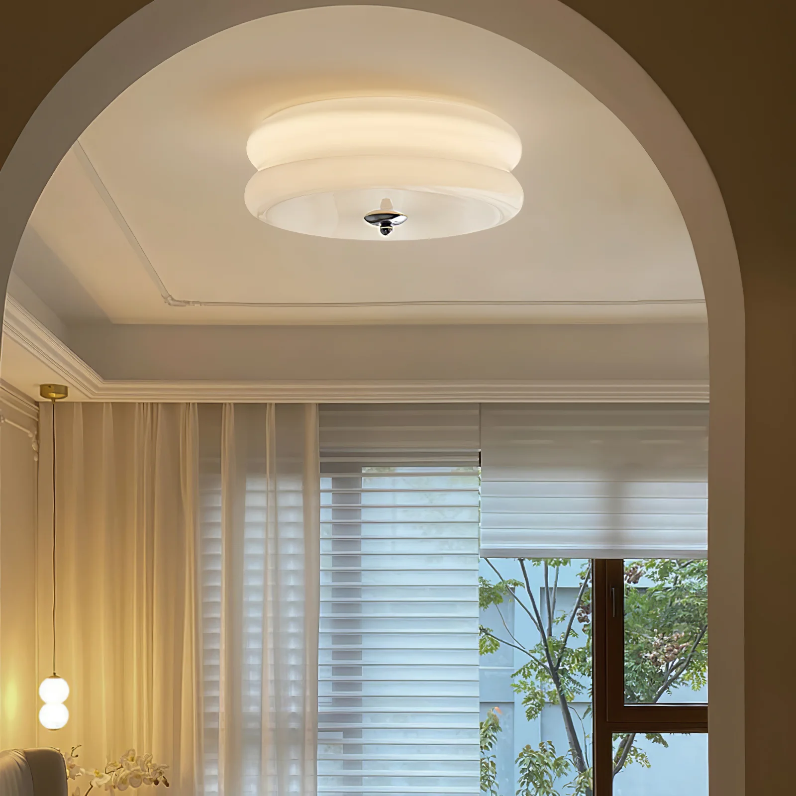 Потолочный светильник Art Deco Vintage - ∅40см x 13см, золотой, бежевый, диммер, теплый свет