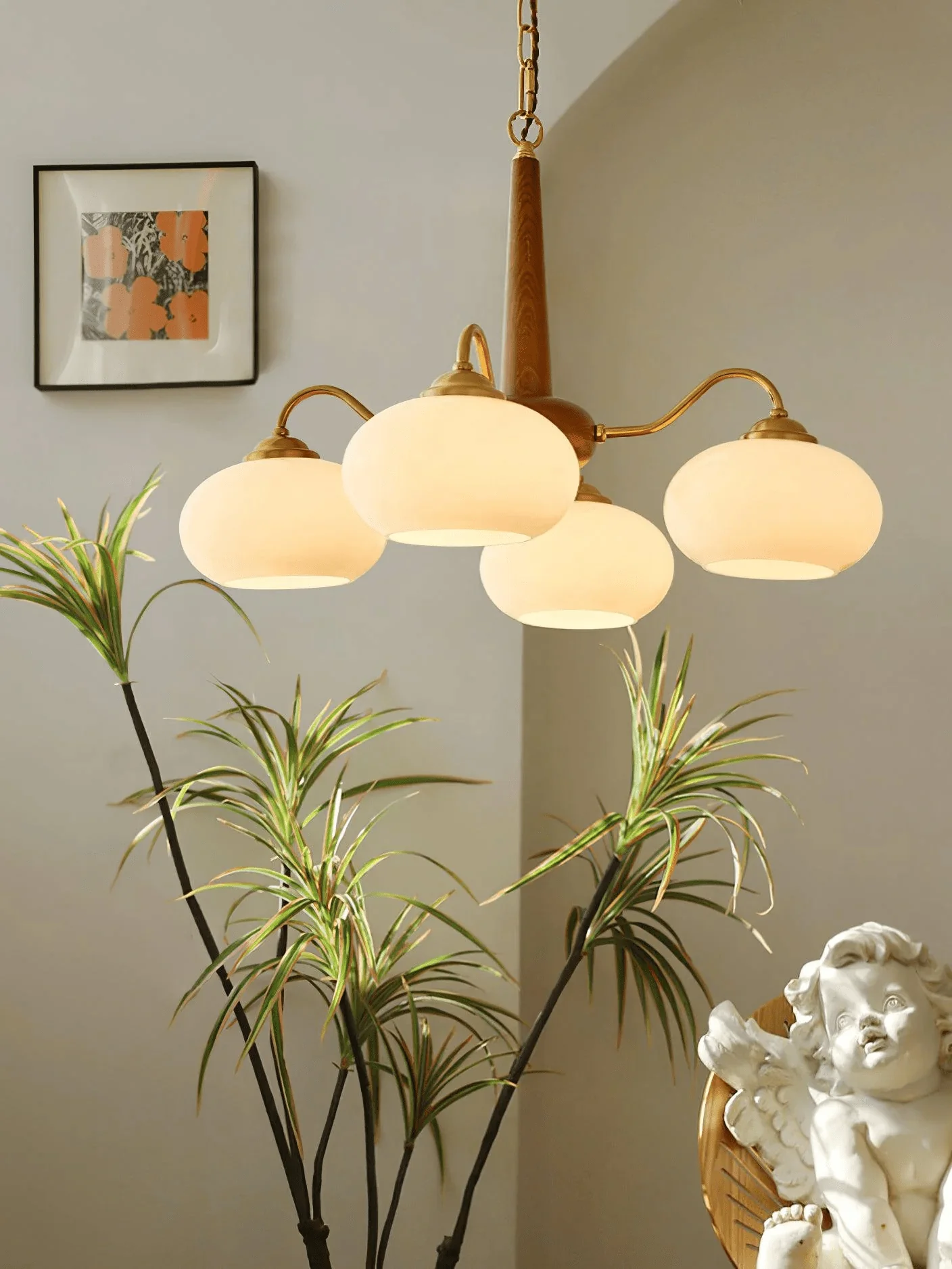 Люстра Persimmon - 6 плафонов ∅66см x 38см, орех, латунь, белый