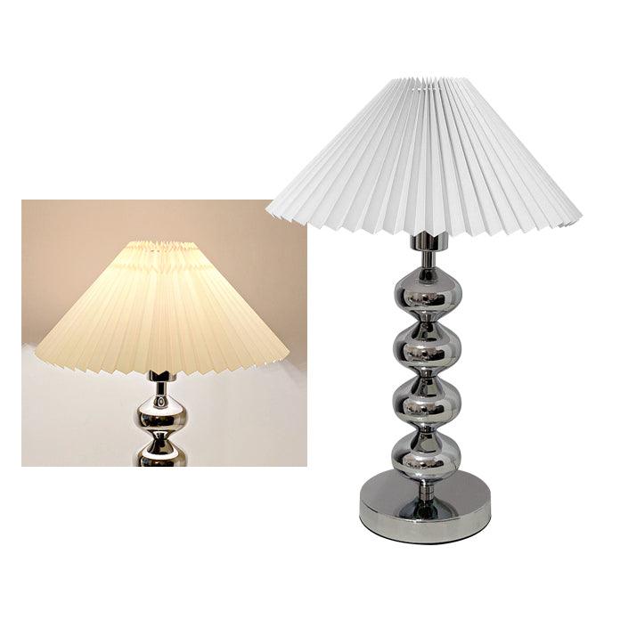 Aleisha Pleated Table Lamp - ∅ 13.7″ x H 19.6″ / Dia 35cm x H 50cm / Chrome + Black / UK plug