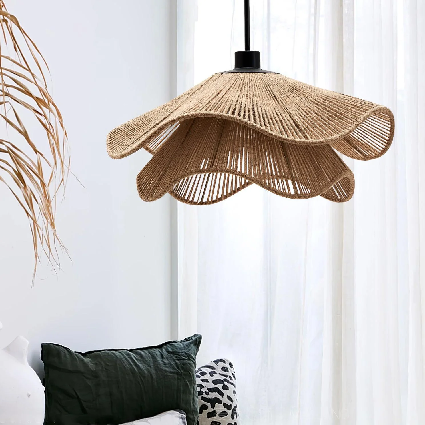 Подвесной светильник Handmade Straw Hat - ∅60см x 23см, черный, коричневый, пеньковая веревка