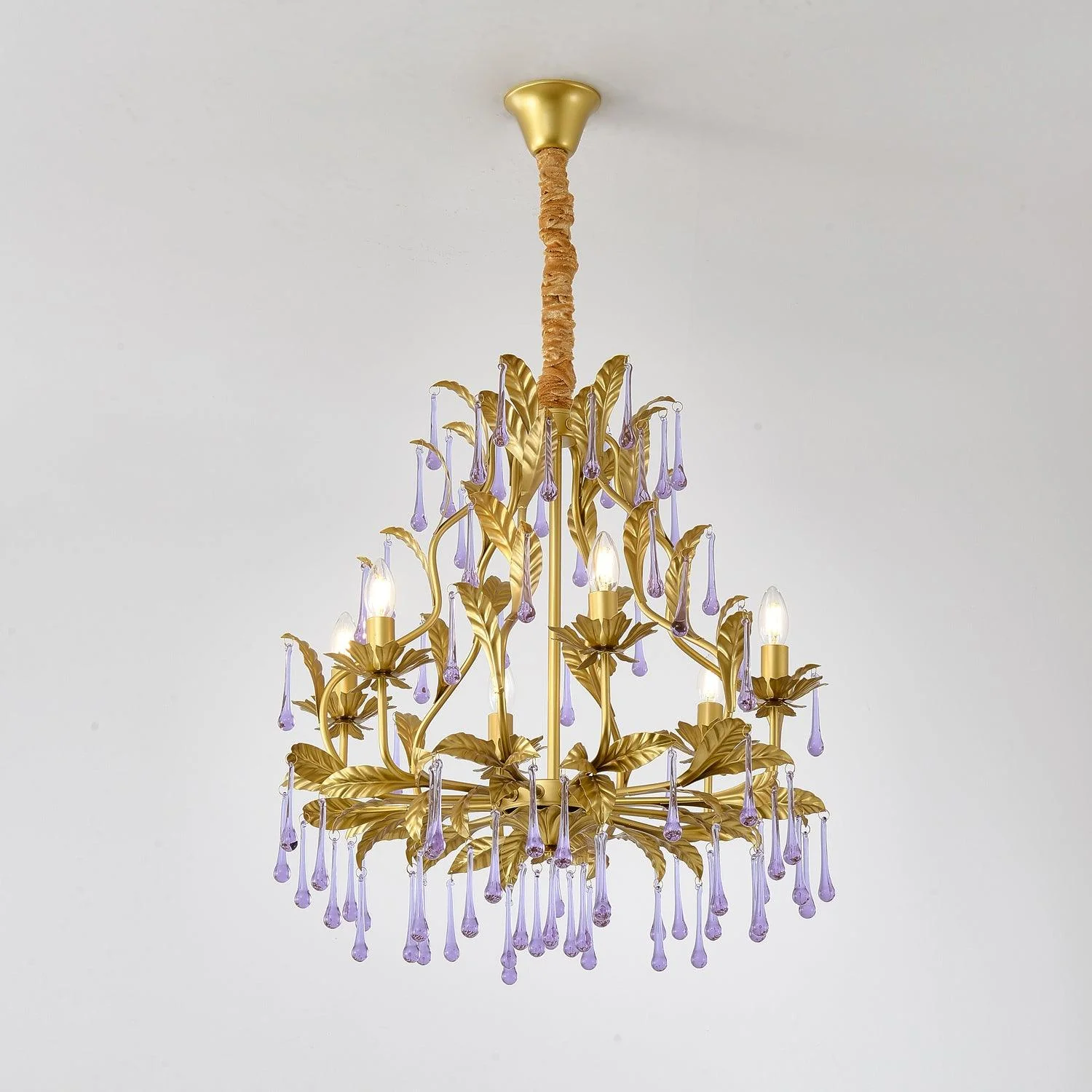 Люстра Amethyst Drops Glass - 8 подвесов ∅80см x 92см, золотой, карамельное стекло