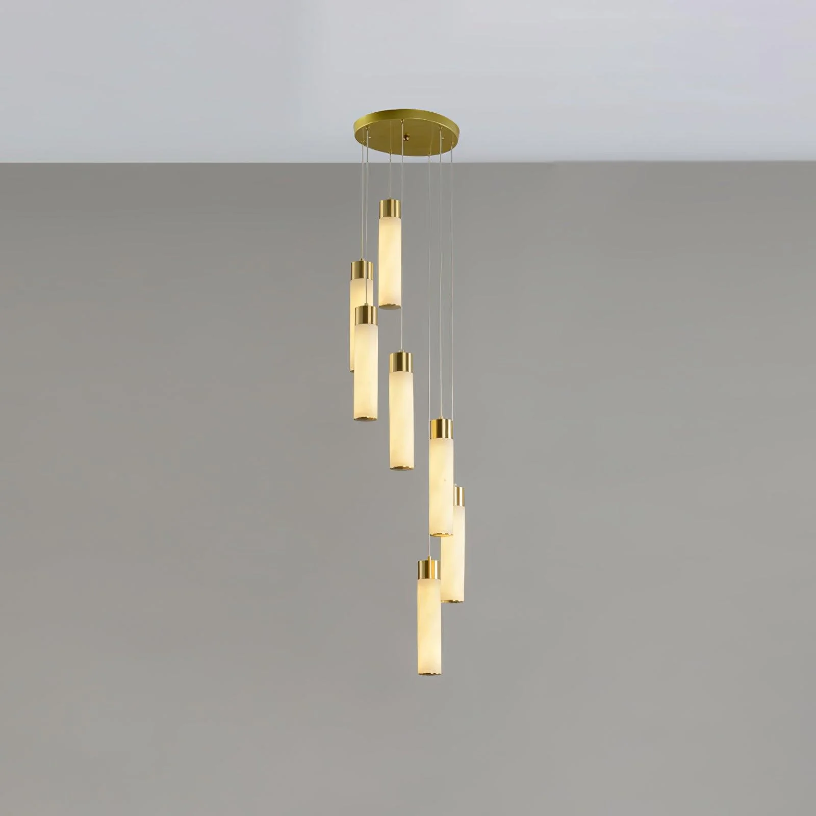 Люстра Celestial Alabaster Cascade - круглое крепление 12 подвесов ∅40см x 200см, латунь, белый, 3000-6500К
