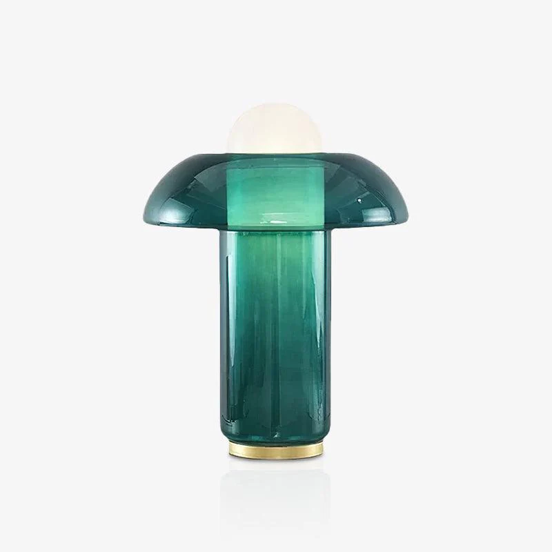 Glass Mushroom Table Lamp - ∅ 11.8″ x H 19.7″ / Dia 30cm x H 50cm / Green & White & Gold / US plug