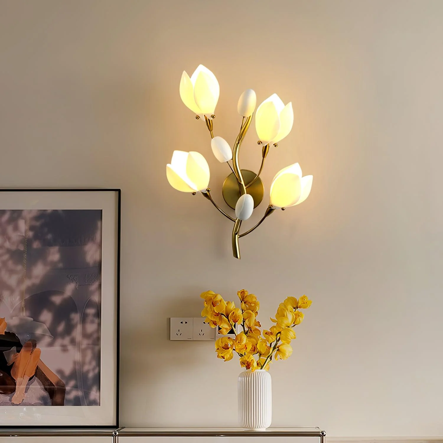 Настенный светильник Magnolia - ∅35см x 45см, золотой, белый