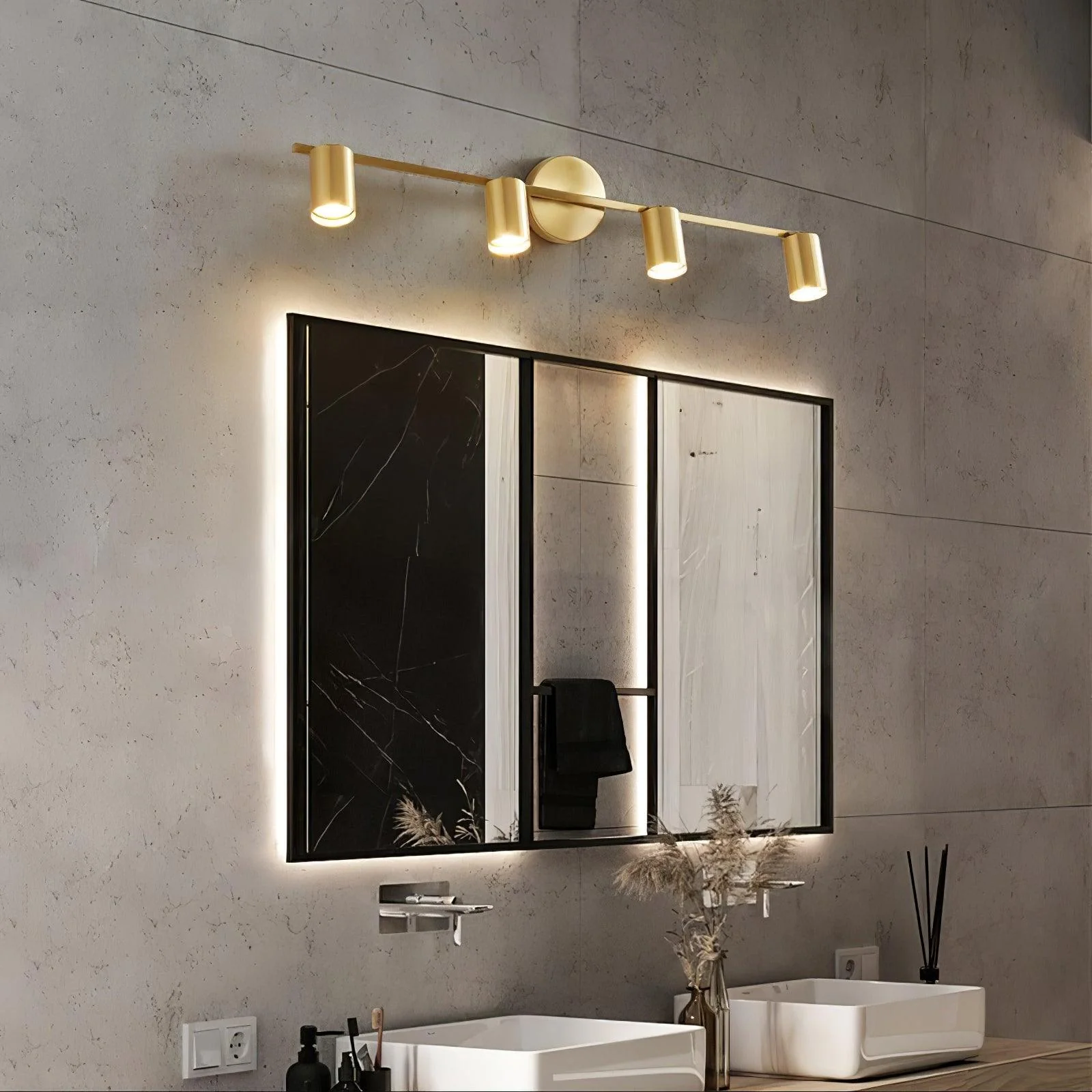 Rotatable Spotlight Wall Light - 2 heads Set of 2 / Black brushed gold