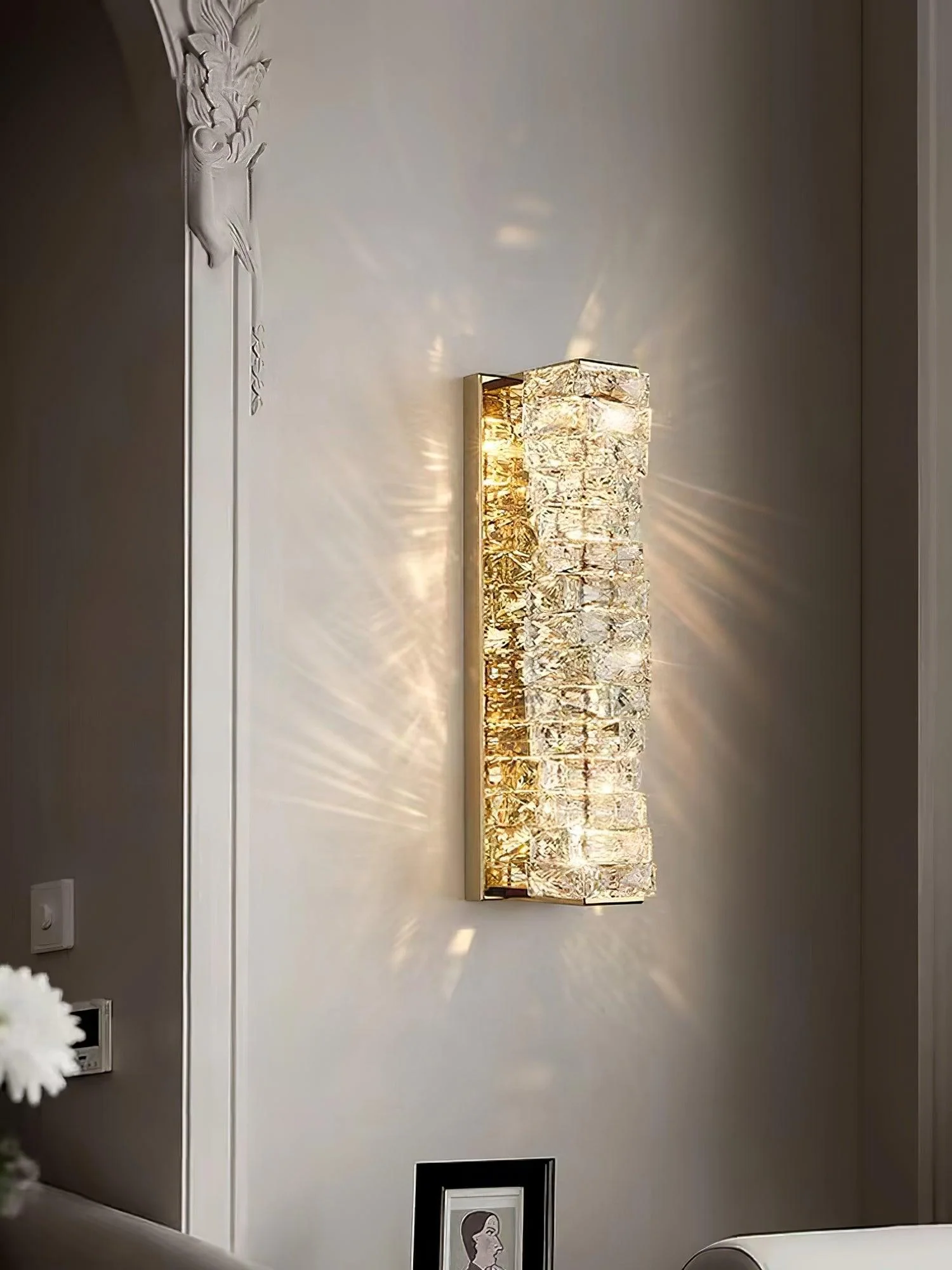 Настенный светильник Laminated Crystal - ∅12см х 46см, хром, холодный свет