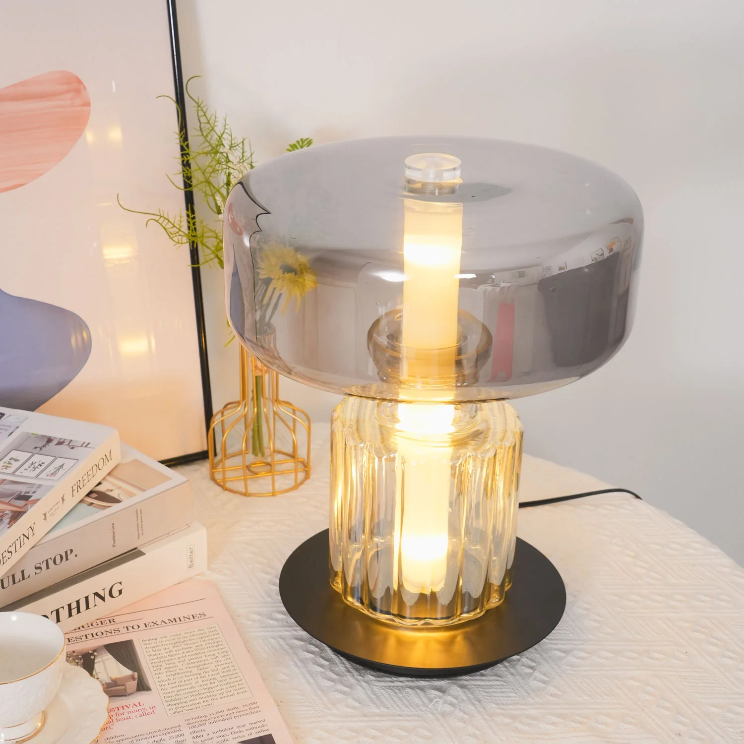 Rapanui Table Lamp - ∅ 11″ x H 13.7″ / Dia 29cm x H 35cm / Smoky gray / UK plug