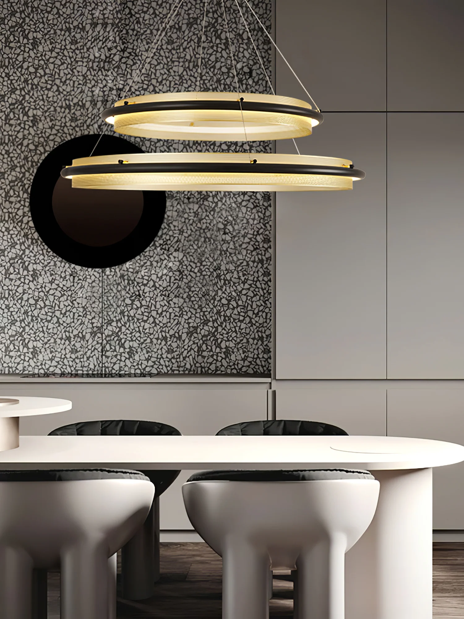 Люстра Acrylic LED Round - 3 яруса: ∅60см + ∅80см + ∅100см, черный, янтарь, теплый свет