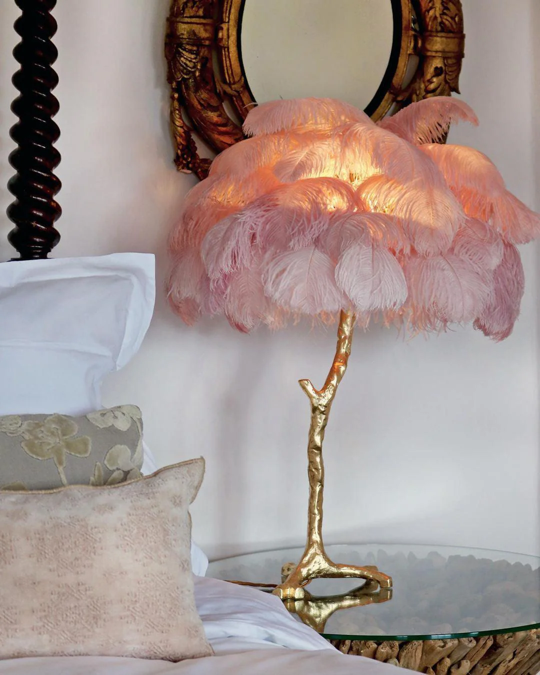 Настольный светильник Ostrich Feather - серебряный, темно-розовый