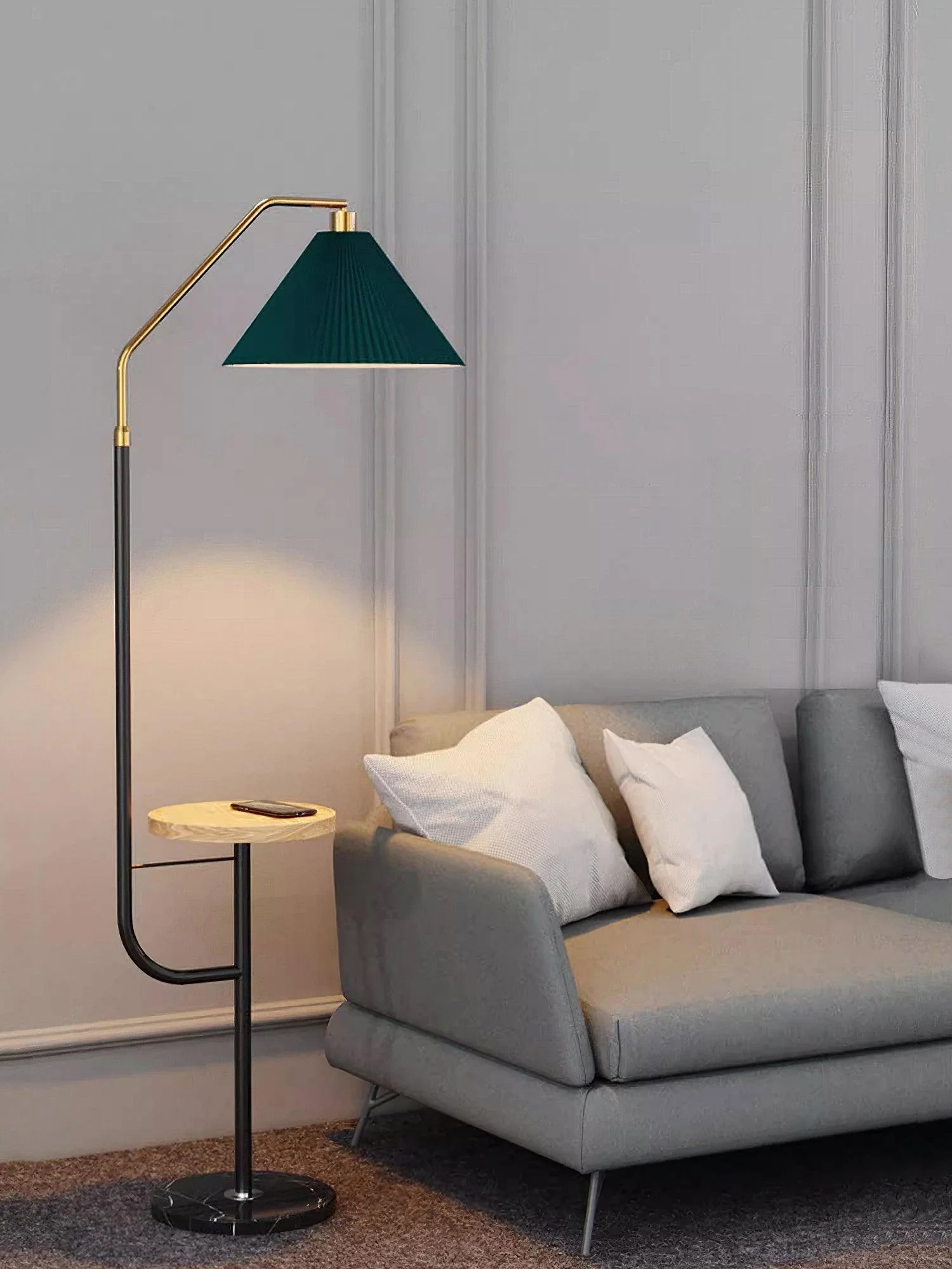 Ozz Floor Lamp - Wooden desktop: W 21.7″ x H 65″ / W 55cm x H 165cm / Beige & Black & Gold / AU plug