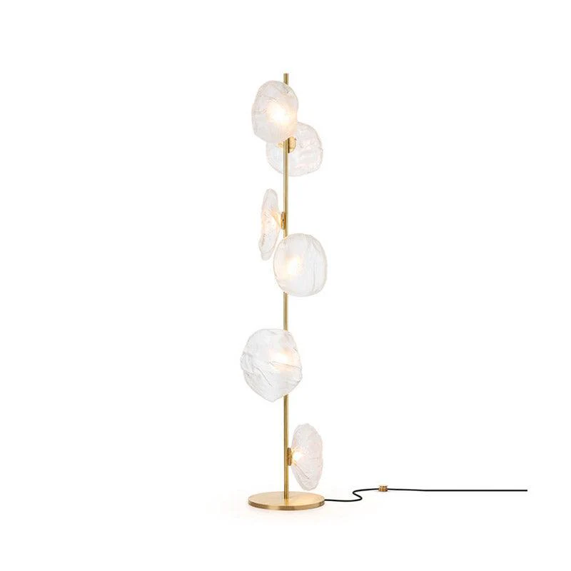 Glass Mesh Petals Floor Lamp - 6 heads ∅ 13.8″ x H 70.9″ / Dia 35cm x H 180cm / Gold+Smoke gray / UK plug