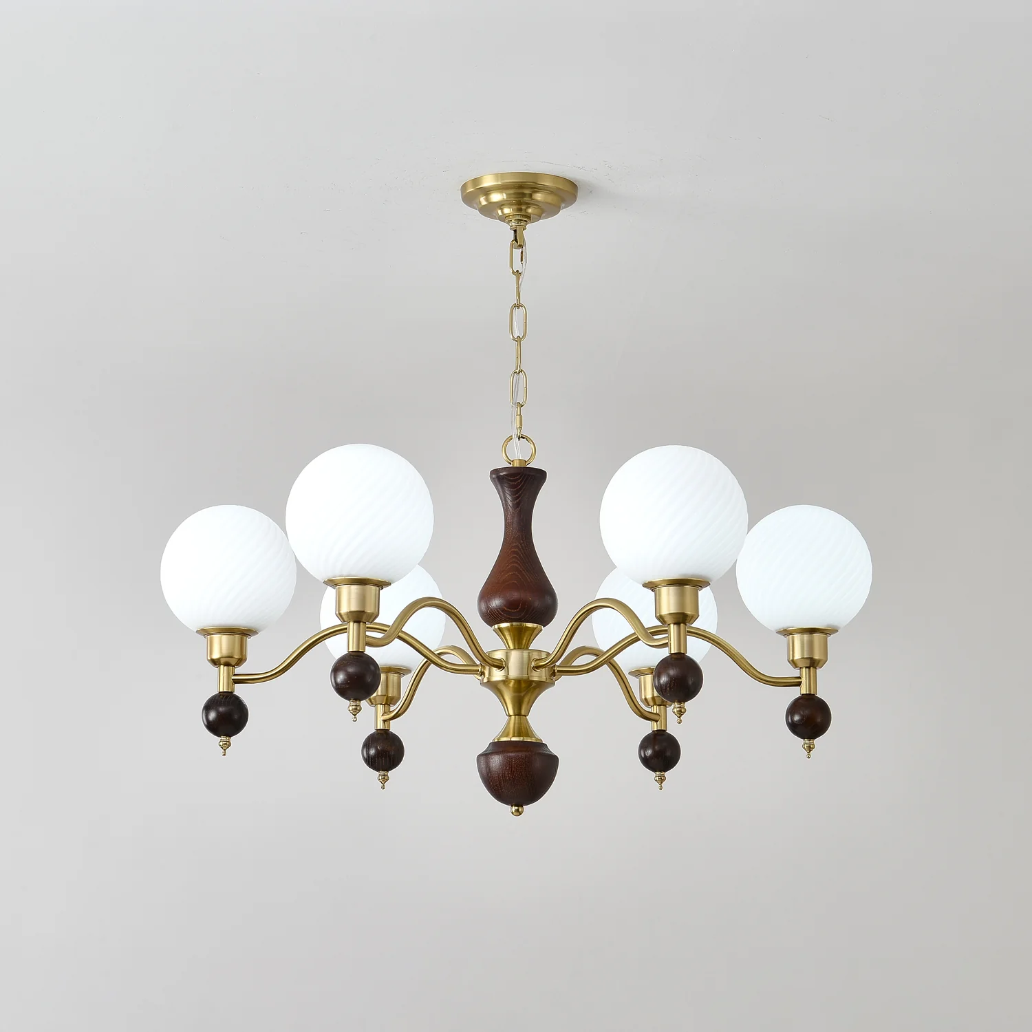 Люстра Globe Orb Wood - 6 плафонов ∅85см x 45см, орех, золотой