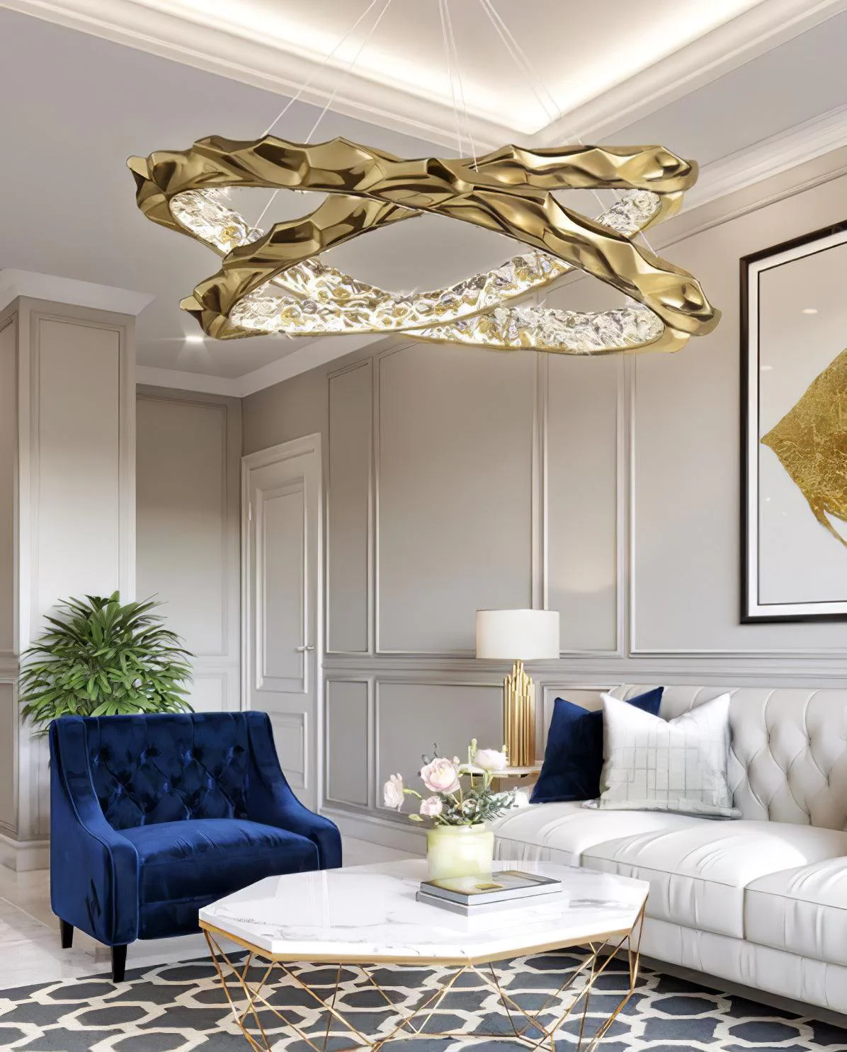 Подвесной светильник Resin Circlet Brass - ∅48см x 150см, латунь, прозрачный, теплый свет